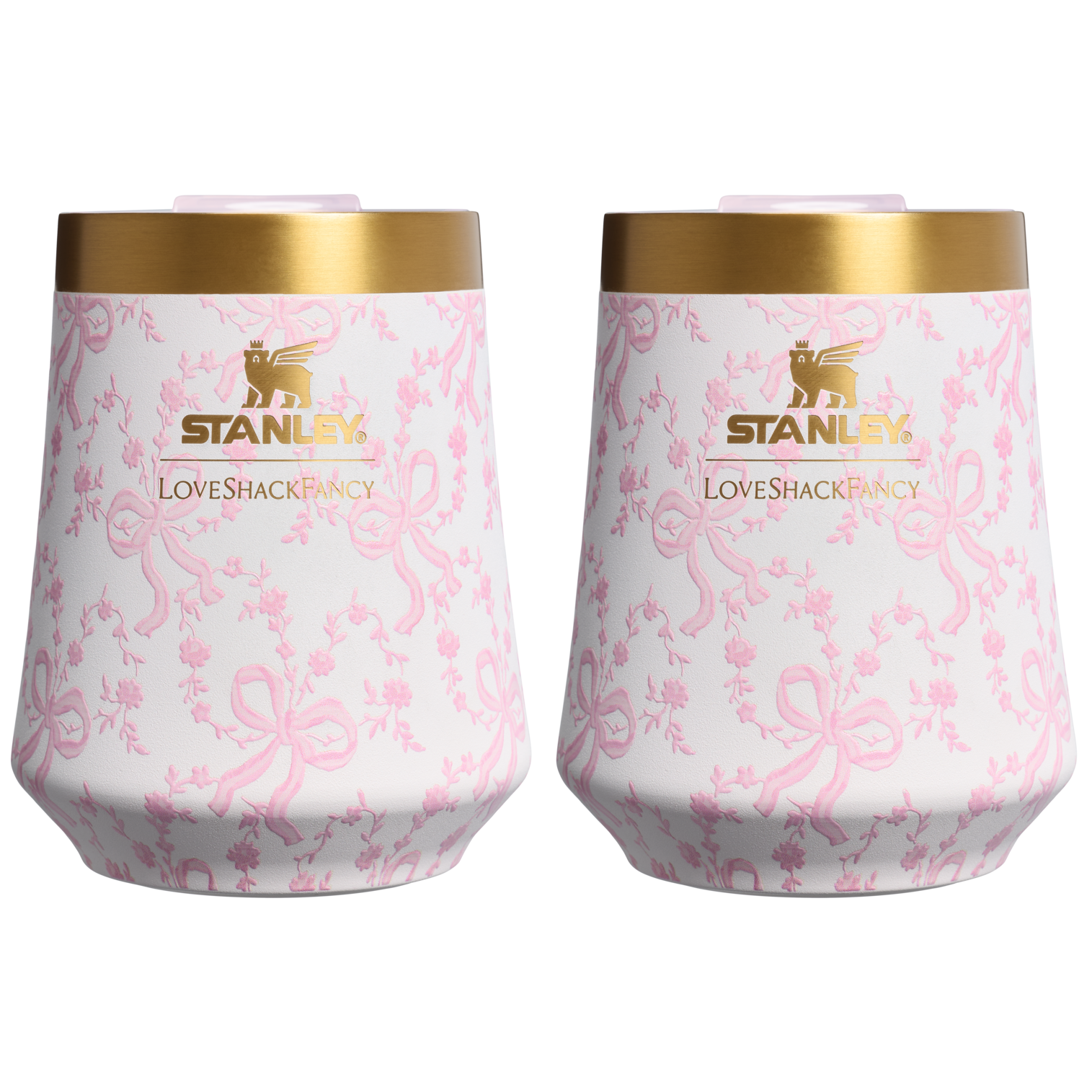 Shatterproof Luxury Stanley 1913 x LoveShackFancy Holiday The Reserve Wine Tumbler Set | 2-pack D205C - Premium Insulated Egg-Shaped Wine Glass for Outdoors - Coquette Bow Chantilly