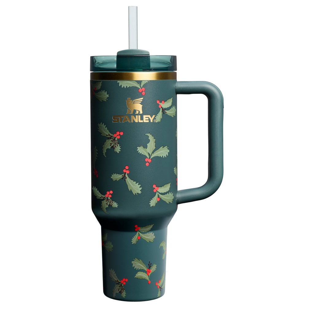 Splash-Resistant FlowState The Cheers & Cheer Quencher H2.0 Flowstate Tumbler D188Q - 40oz Large Capacity Car-Cup Friendly Quencher - Holiday Botanical