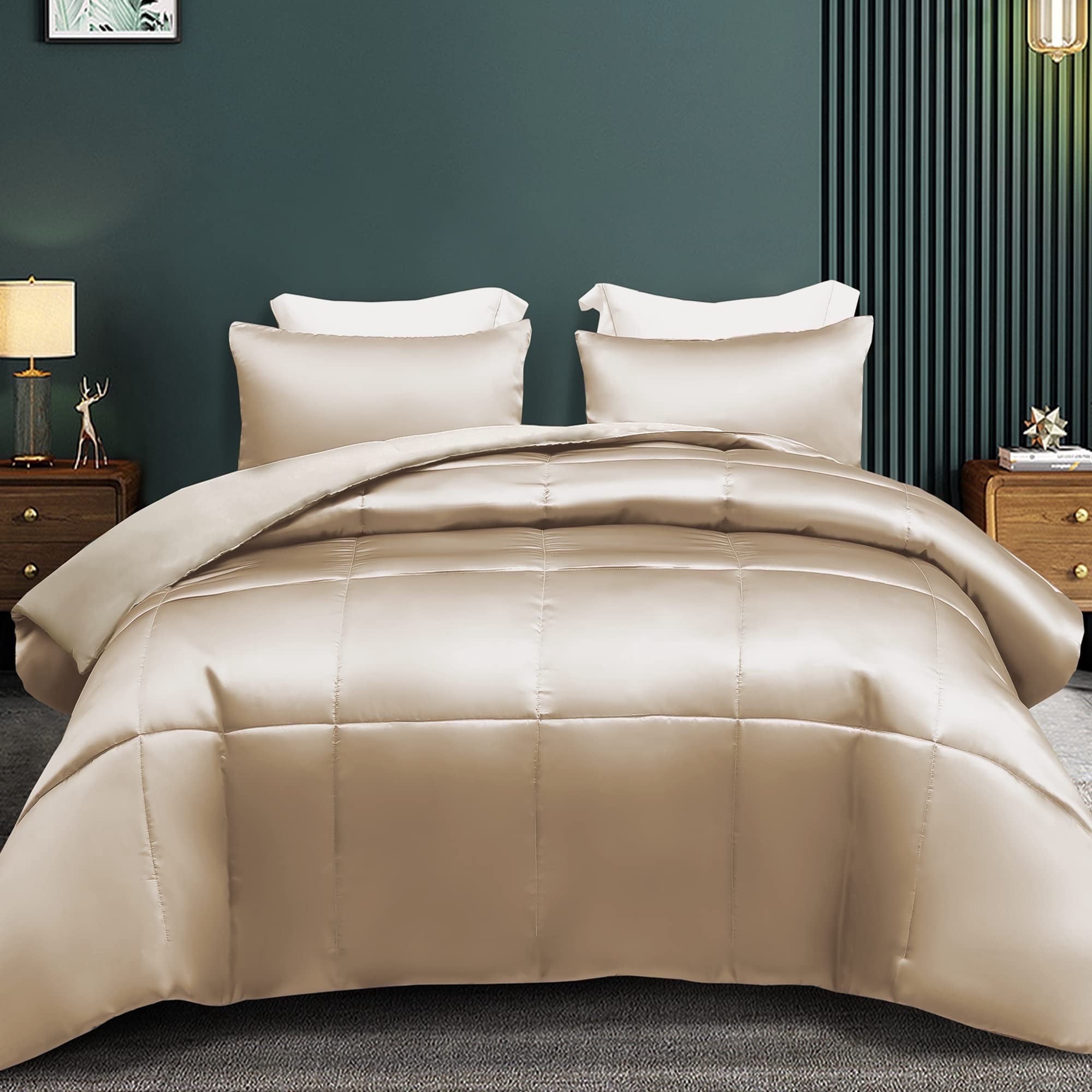 Hypoallergenic Cloud 3-Piece Reversible Silky Soft King Size Comforter Bedding Set, Luxurious Satin Comforters with 2 Satin Pillowcases, L... - Cloud-Like Soft Lightweight Bed Comforter - Default Title