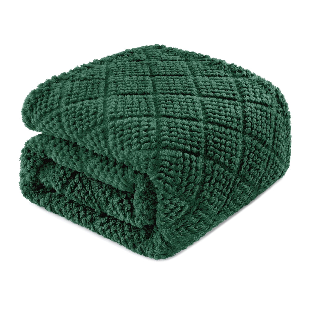 Decorative Knitted Fuzzy Fleece Throw Blanket for Couch, Bed, Soft Fluffy Jacquard Waffle Blankets for All Season, Lightweight and Warm,... - Super Soft Reversible Sherpa Flannel Blanket - Default Title