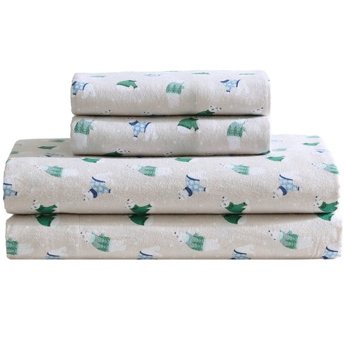 Breathable Luxury Winter Nights Cotton Flannel Sheet Set, King, Holiday Bears - Cooling Hotel Quality Bedding Sheets and Pillowcases - Default Title