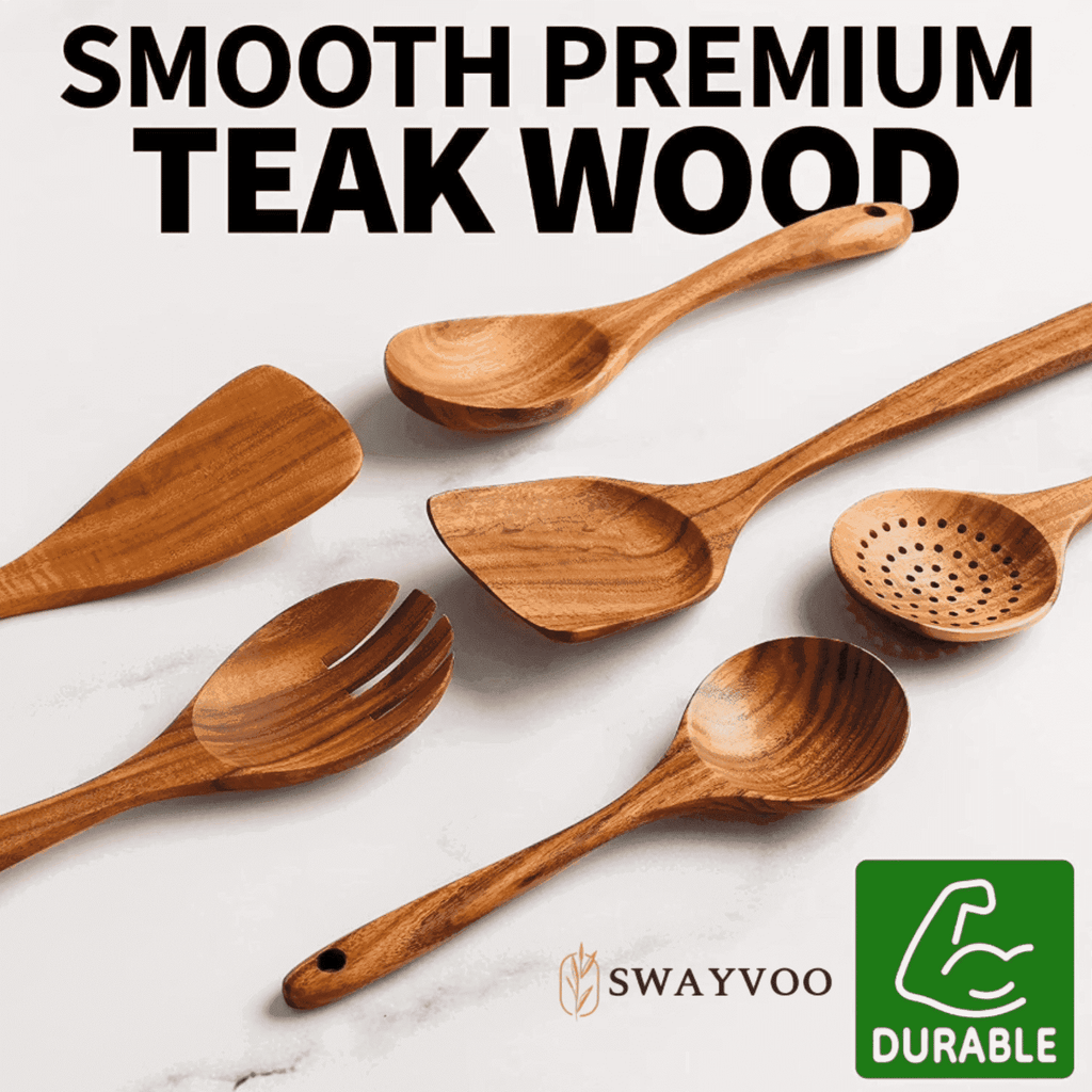 Seamless One-Piece Wooden Spoons for Cooking, 6-Piece 100% Natural Teak Wooden Utensils for Cooking — Heat Resistant, Non-Stick ... - Heat-Resistant Silicone Cooking Spatula Turner - Default Title