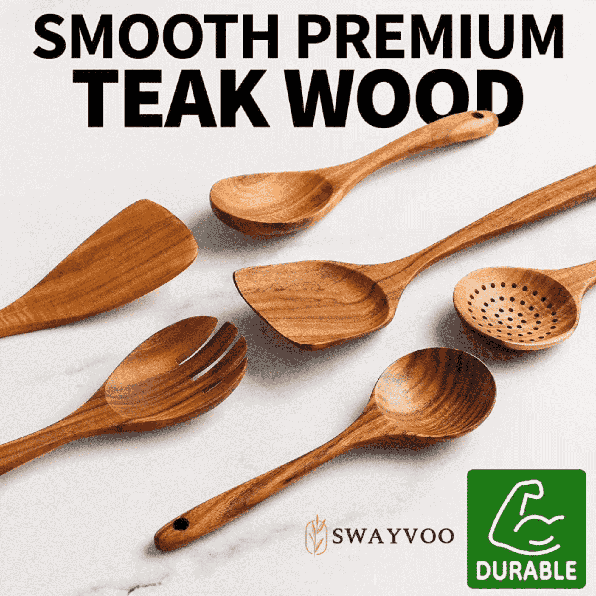 Seamless One-Piece Wooden Spoons for Cooking, 6-Piece 100% Natural Teak Wooden Utensils for Cooking — Heat Resistant, Non-Stick ... - Heat-Resistant Silicone Cooking Spatula Turner - Default Title