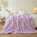 Reversible Sherpa Fluffy Faux Rabbit Fur Throw, Cozy Wide Stripe Plush Fuzzy Blanket for Bed Couch Sofa Chair, Light Purple Shaggy Thro... - Cozy Fleece Throw Blanket for Couch & Bed - Default Title