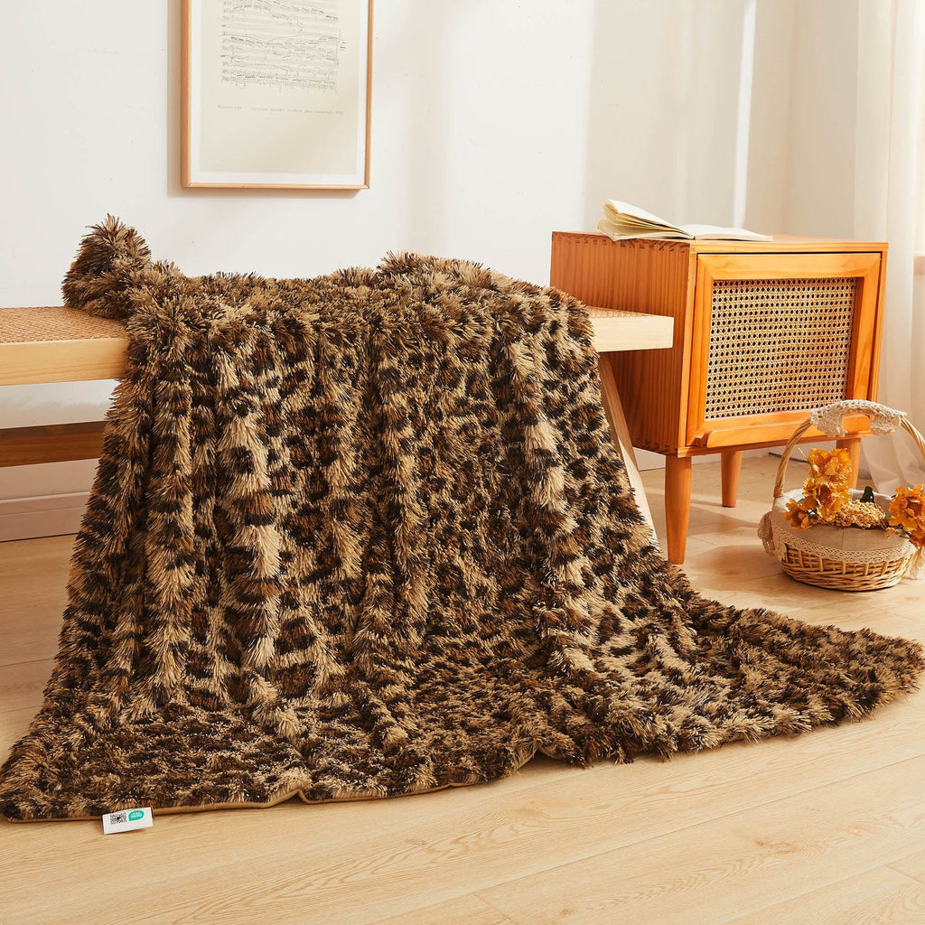 Lightweight Warm Luxury Faux Fur Leopard Print Throw, Soft 50x60 Cheetah Print Fluffy Blanket, Shaggy Plush Decorative Couch Throw, Cu... - Super Soft Reversible Sherpa Flannel Blanket - Default Title