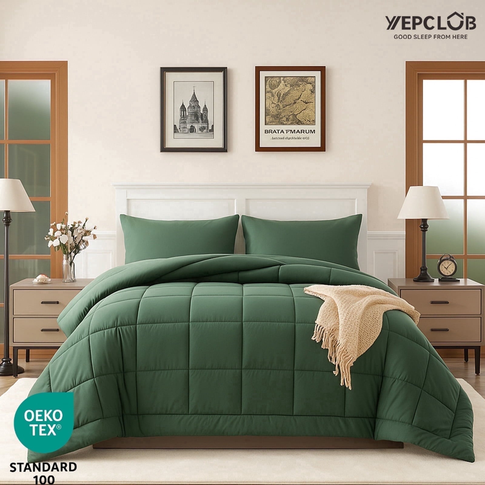 Fluffy Down Alternative 3-Piece Twin Size Comforter Set, Green Down Alternative Reversible Bedding Set, All-Season Quilted Soft Comforter wit... - Cloud-Like Soft Lightweight Bed Comforter - Default Title