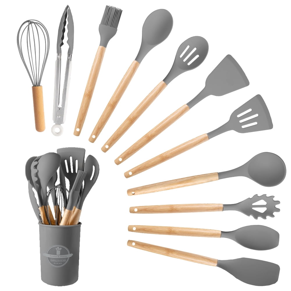 High-Precision Silicone Wooden Heat Resistant Kitchen Utensil Set, 12 pcs - Professional Kitchen Tool for Culinary Enthusiasts - Default Title