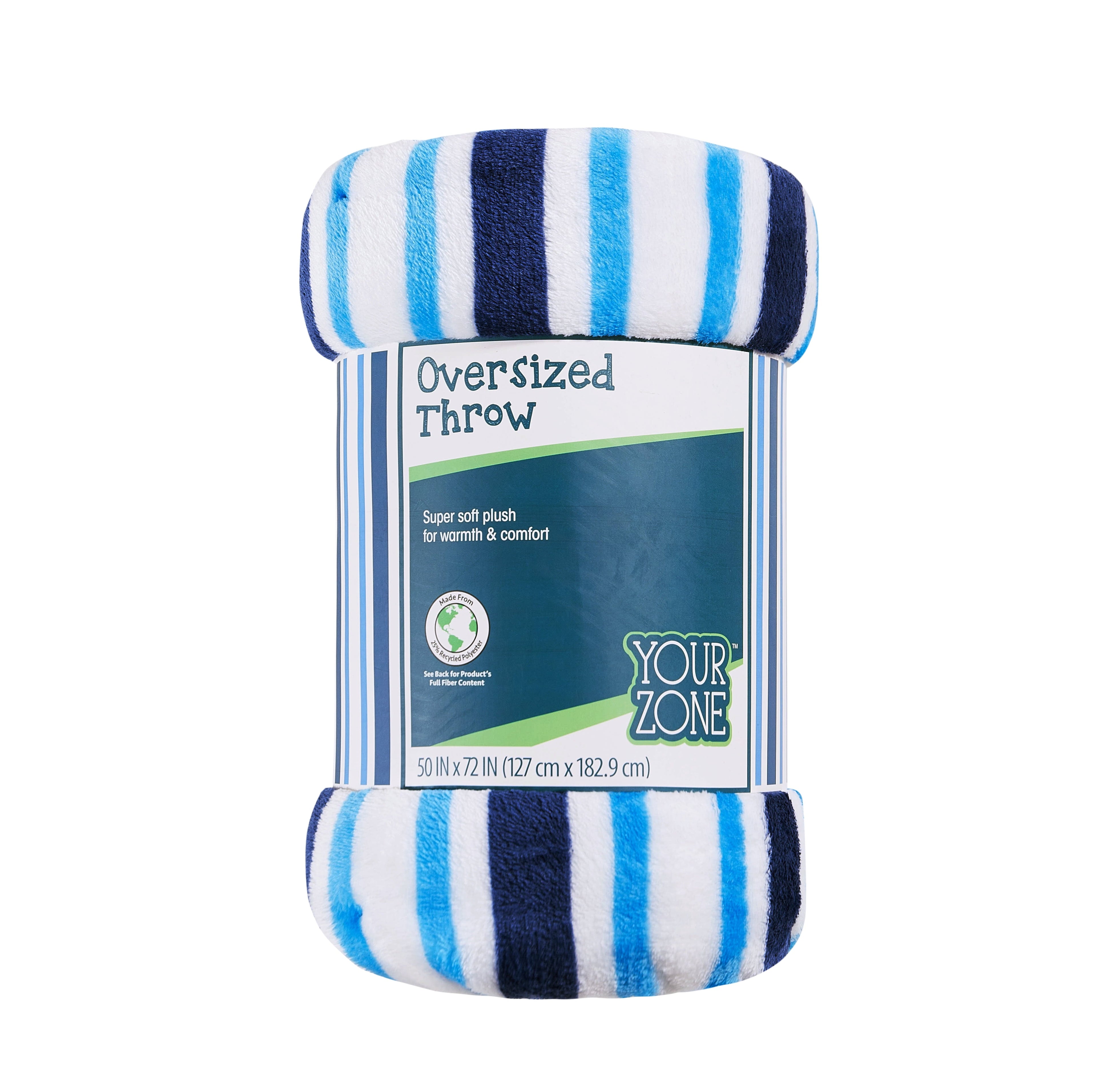 Reversible Sherpa Blue Stripes XL Oversized Throw Blanket, 72 x 50 inches, Great for a Kids Bedroom, Super Soft and Cozy - Super Soft Reversible Sherpa Flannel Blanket - Default Title