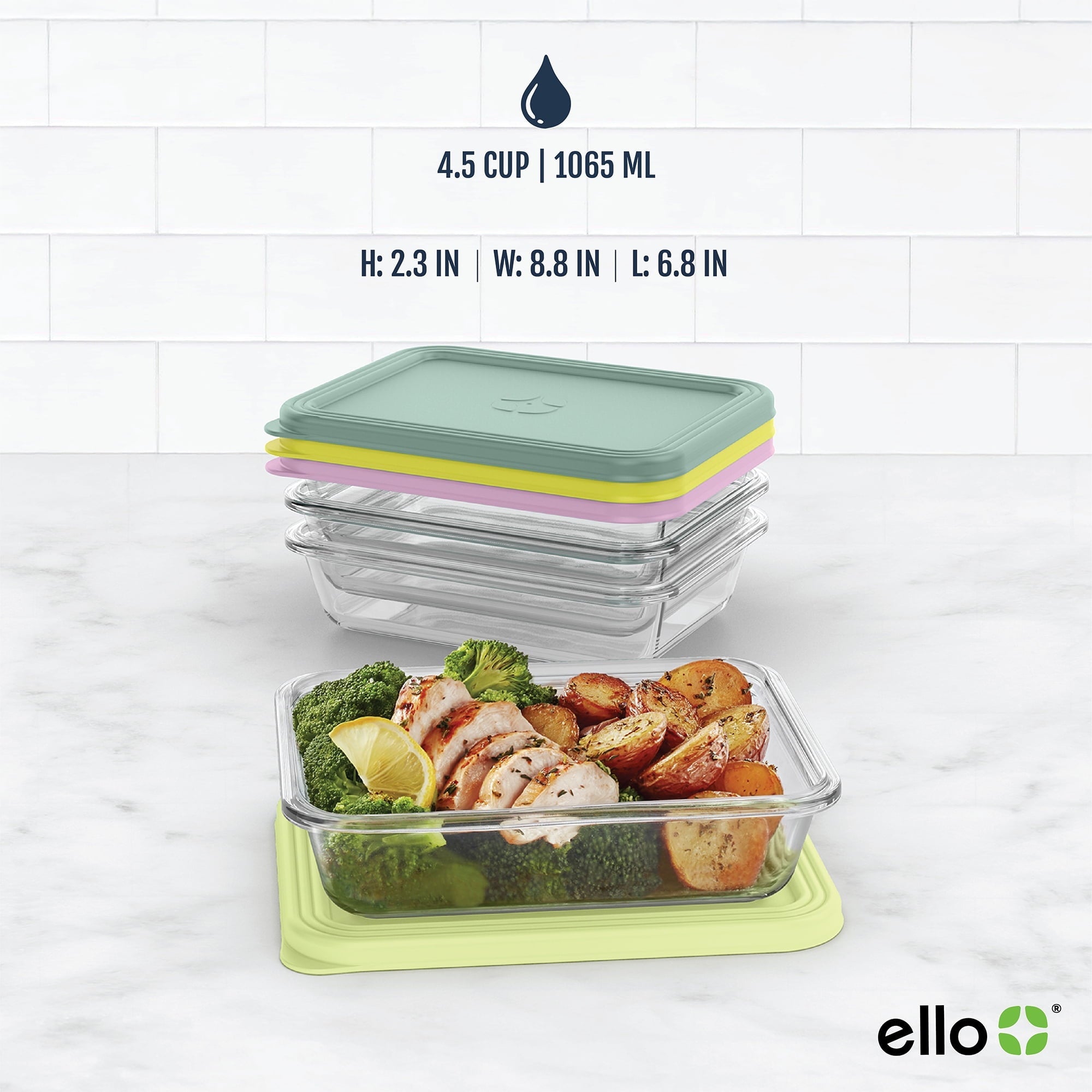 Playful Geometric Everyday 4.5 Cup Glass Meal Prep Set - Fun Food Fidget Cookie Squishable Toy Detail