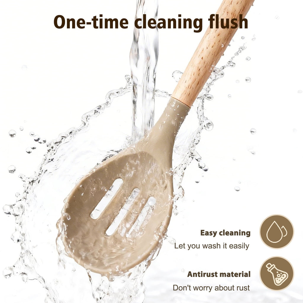 Premium Silicone Silicone Cooking Utensils Set, Heat Resistant Kitchen Tools, 36 PCS Non-Stick Silicone Cooking Kitchen Utensils, Khaki - Heat-Resistant Silicone Cooking Spatula Turner Detail