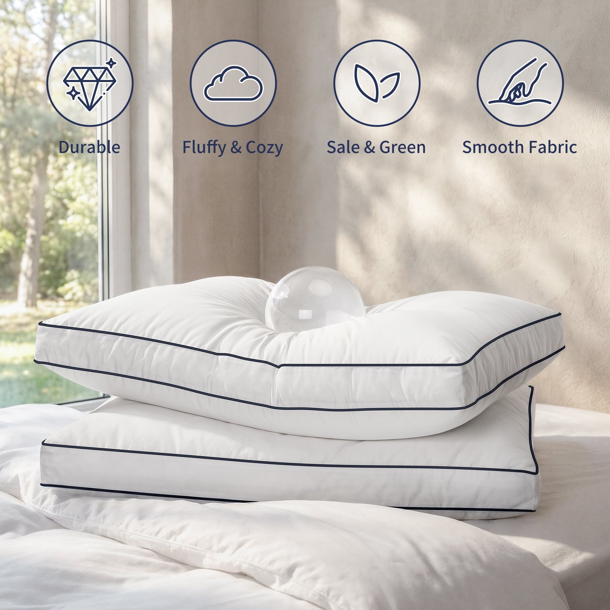 Fluffy Shredded for Queen Size 2 Pack, Duck Feather and Shredded Memory Foam Soft Luxury Hotel Collection - Decorative Throw Pillow Cushion for Sofa & Bed Detail