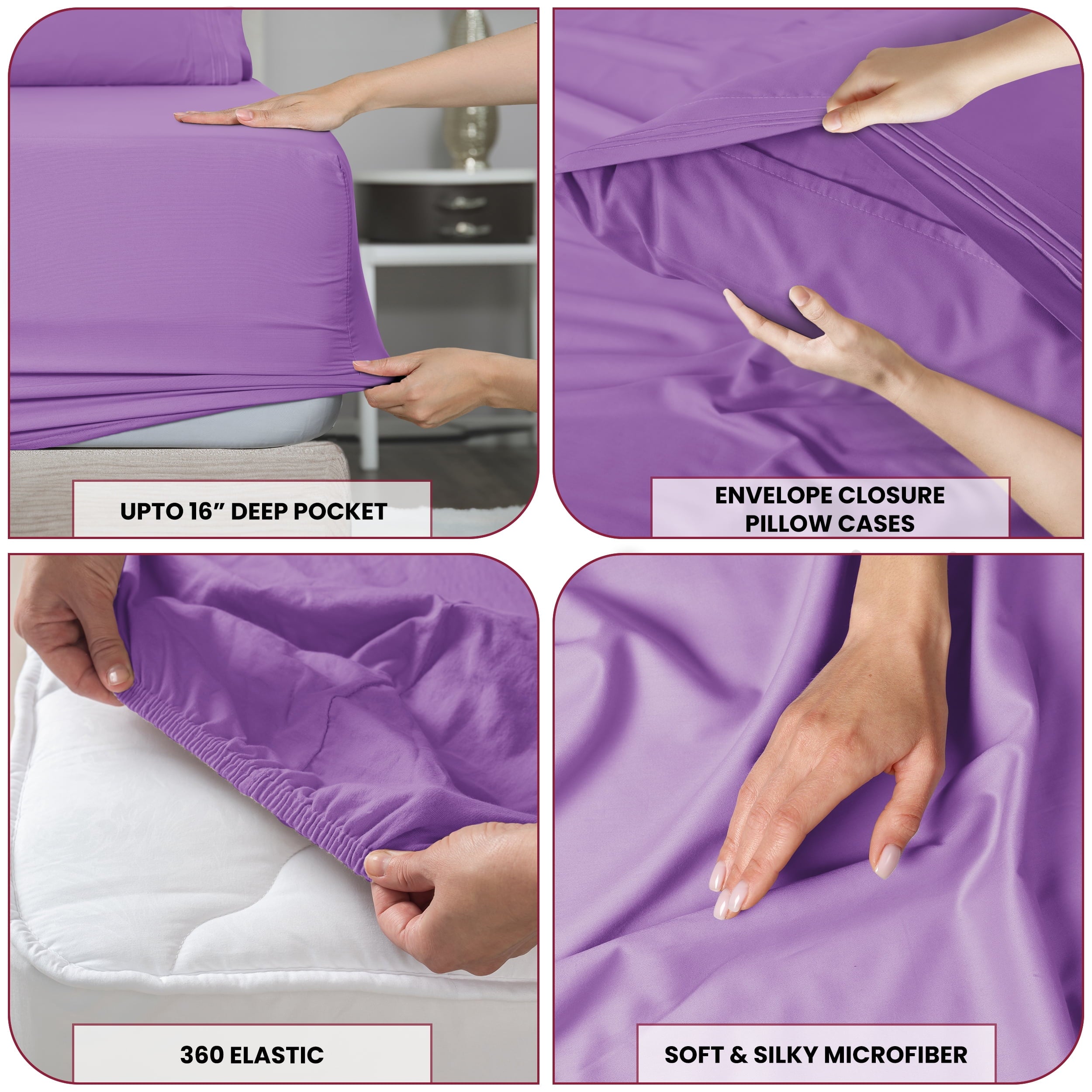 Cooling Sateen Queen Size Sheets Set Brushed Microfiber High GSM, 4 Piece Sheet Set Upto 16 Inches Deep Pocket Bedding Sheets & Pillow - Breathable Egyptian Cotton Flat & Fitted Sheets Detail