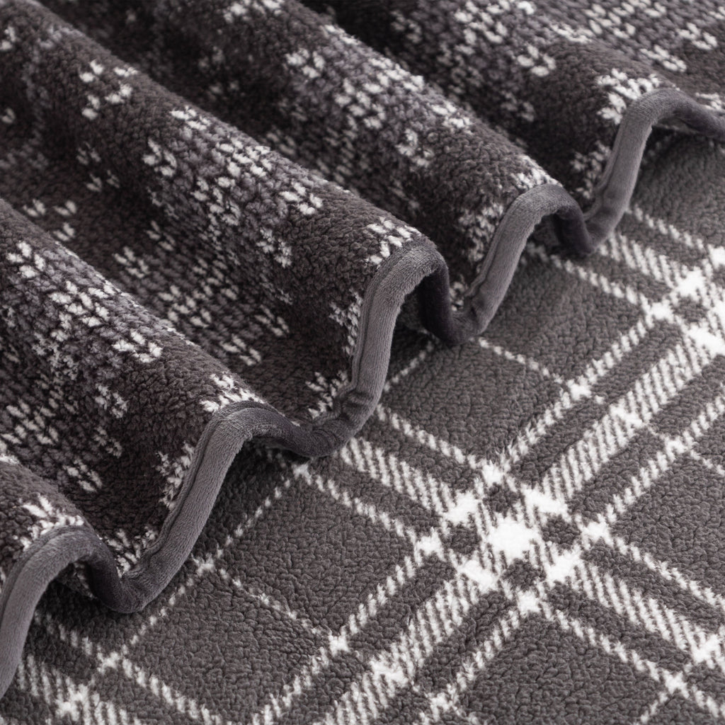 Super Soft Flannel Berkshire Life Reversible Printed Hampshire Soft Throw Blanket, Glacier Fair Isle - Super Soft Reversible Sherpa Flannel Blanket Detail