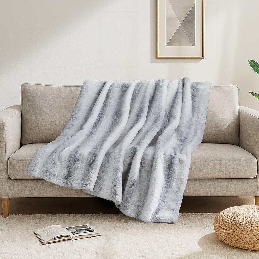 Reversible Sherpa Luxury Faux Fur Throw Blanket for Bed Super Thick Warm Fuzzy Blankets for Bedroom Living Room, 60" x 80", White - Luxury Knitted Decorative Throw Blanket with Fringes Detail