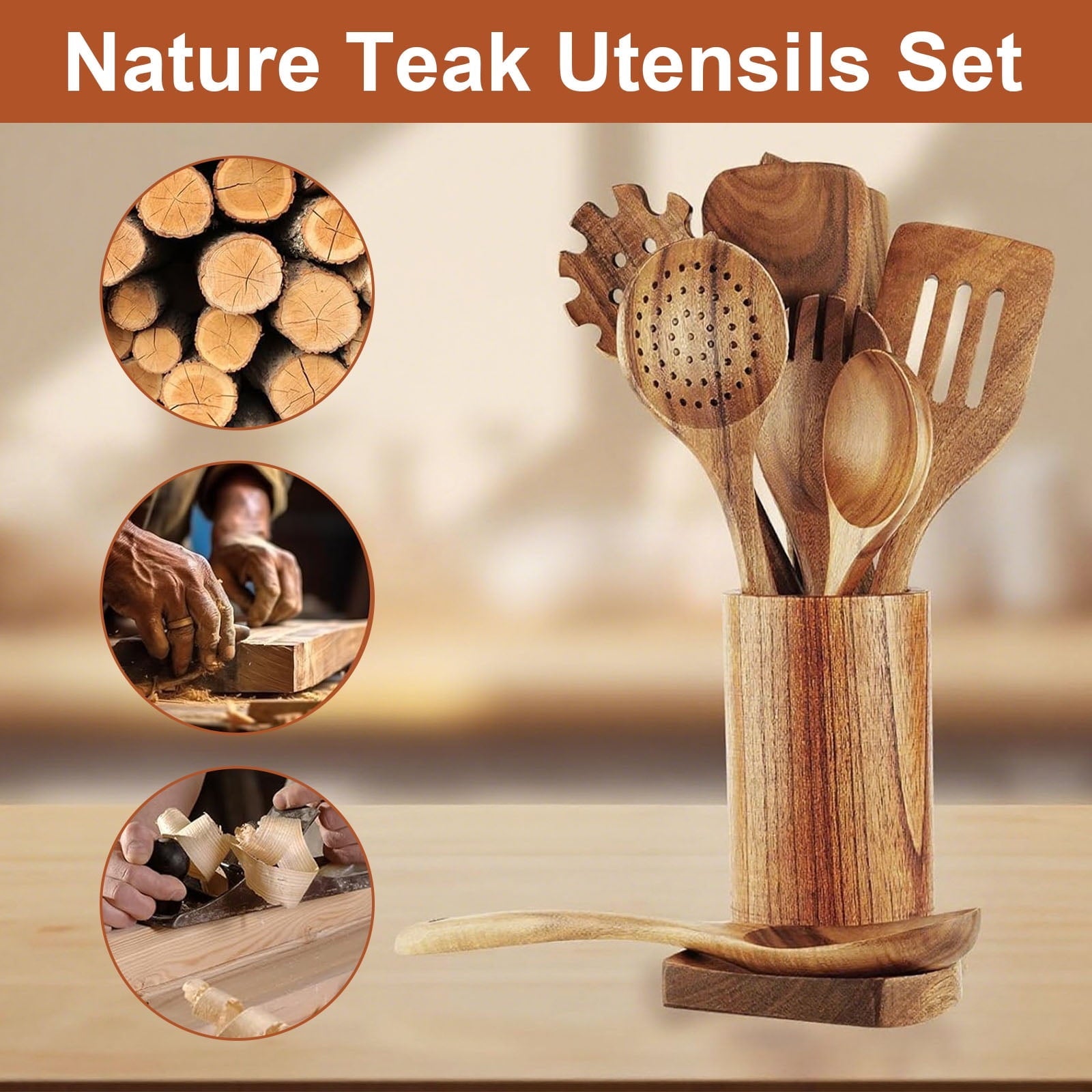 Heat-Resistant 10Pcs Wooden Spoons for Cooking, Smooth Finish Teak Wooden Utensils for Cooking, Soft Comfort-Grip Wood Spoons for Co... - Heat-Resistant Silicone Cooking Spatula Turner Detail