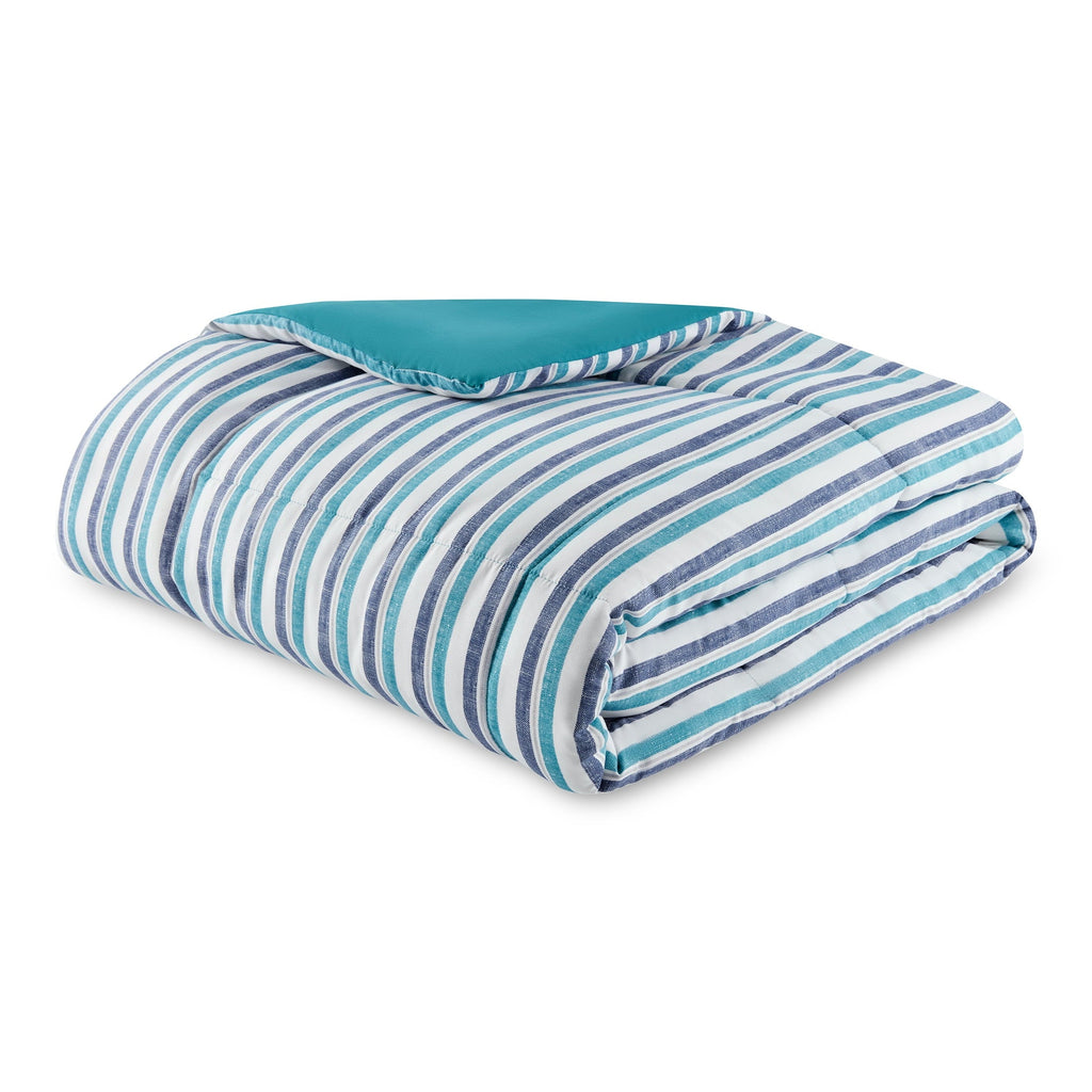 All-Season All in One Reversible Comforter and Sheet Set- 7 Piece, Queen, Blue Pinstripe - Hypoallergenic Ultra-Fluffy Quilt for Winter Detail