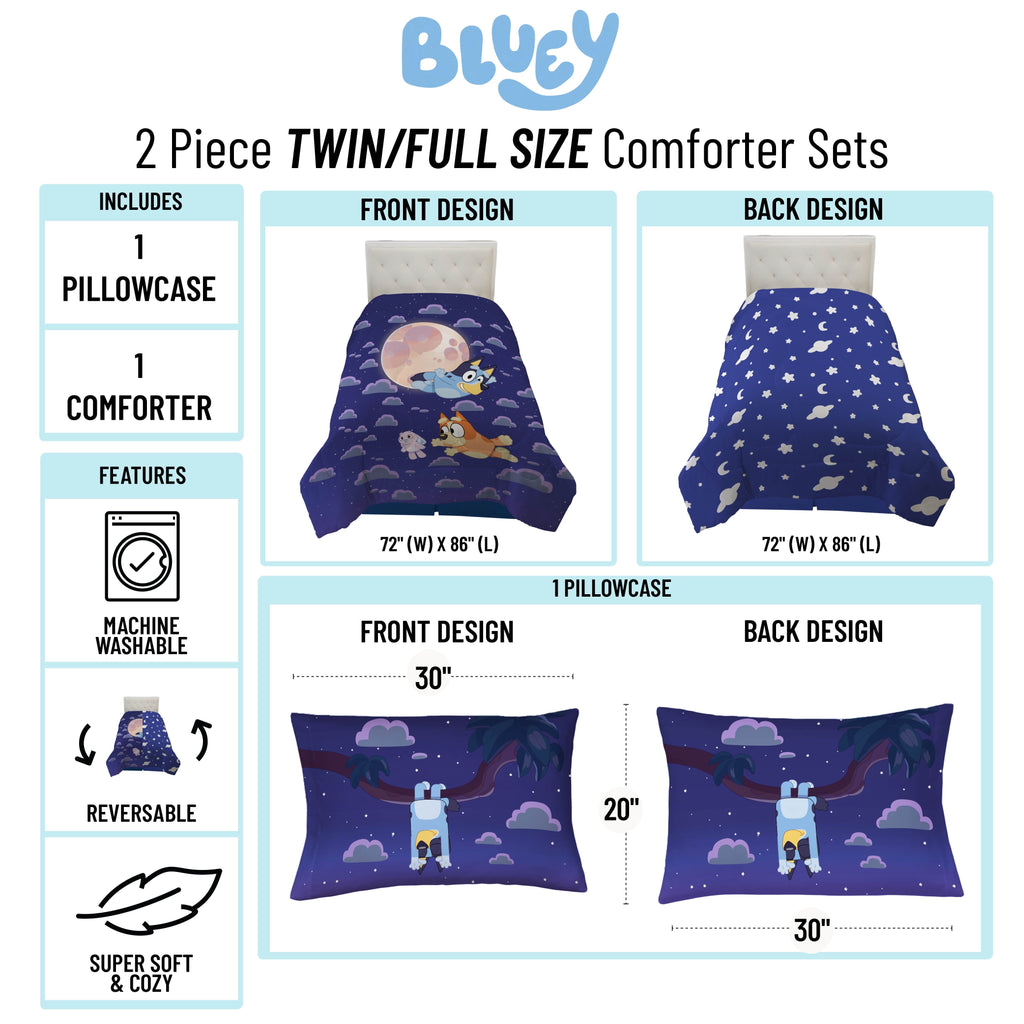 Fluffy Down Alternative Dream Kids 2 Piece Blue Reversible Comforter and Pillowcase Bedding Set, Twin/Full - Hypoallergenic Ultra-Fluffy Quilt for Winter Detail
