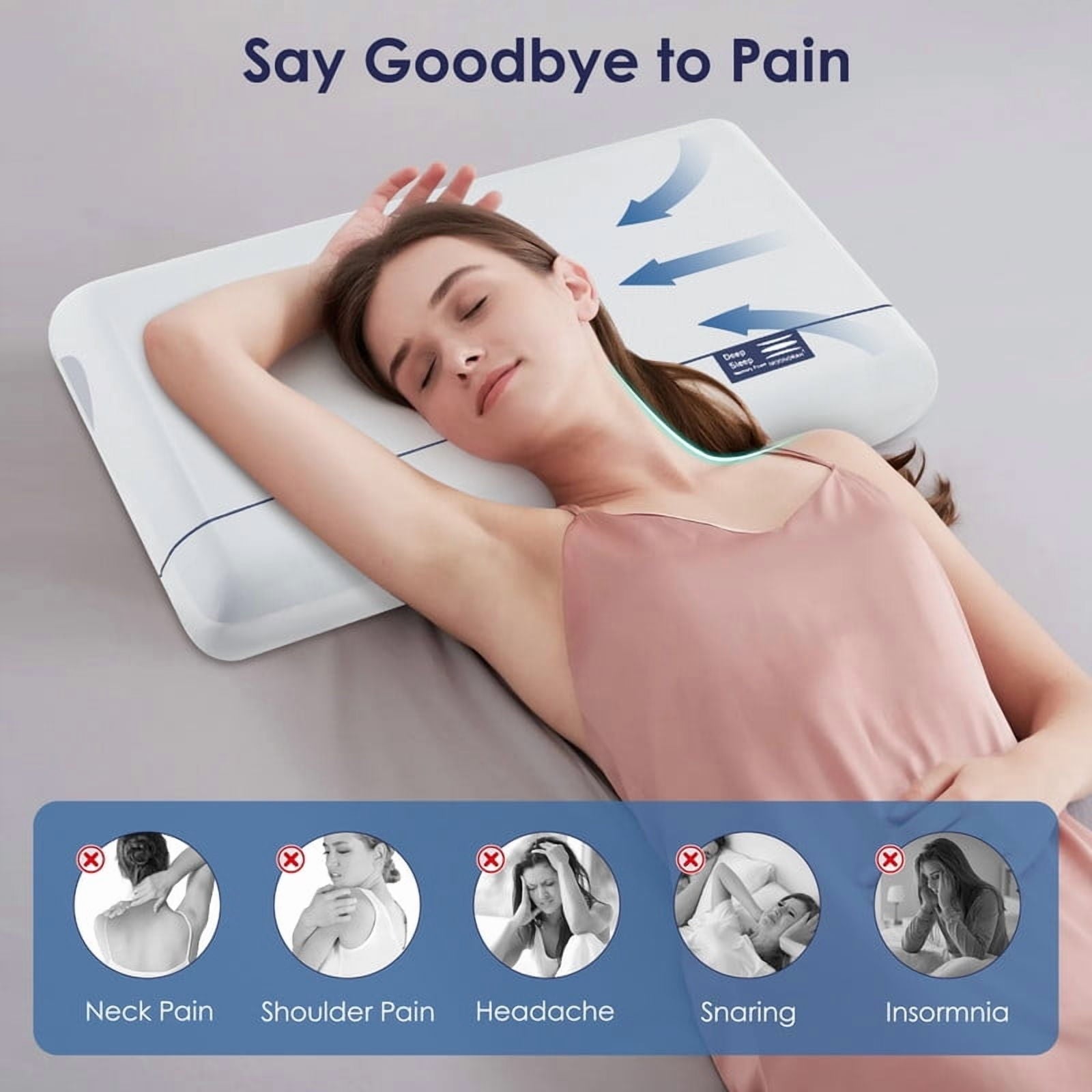 Hotel Collection Cooling Memory Foam Bed Pillow for Neck Pain Relief, Two-Sided Cooling Pillow for Back, Stomach and Side Sleepers, Tw... - Hotel Quality Plush Sleeping Pillows Detail