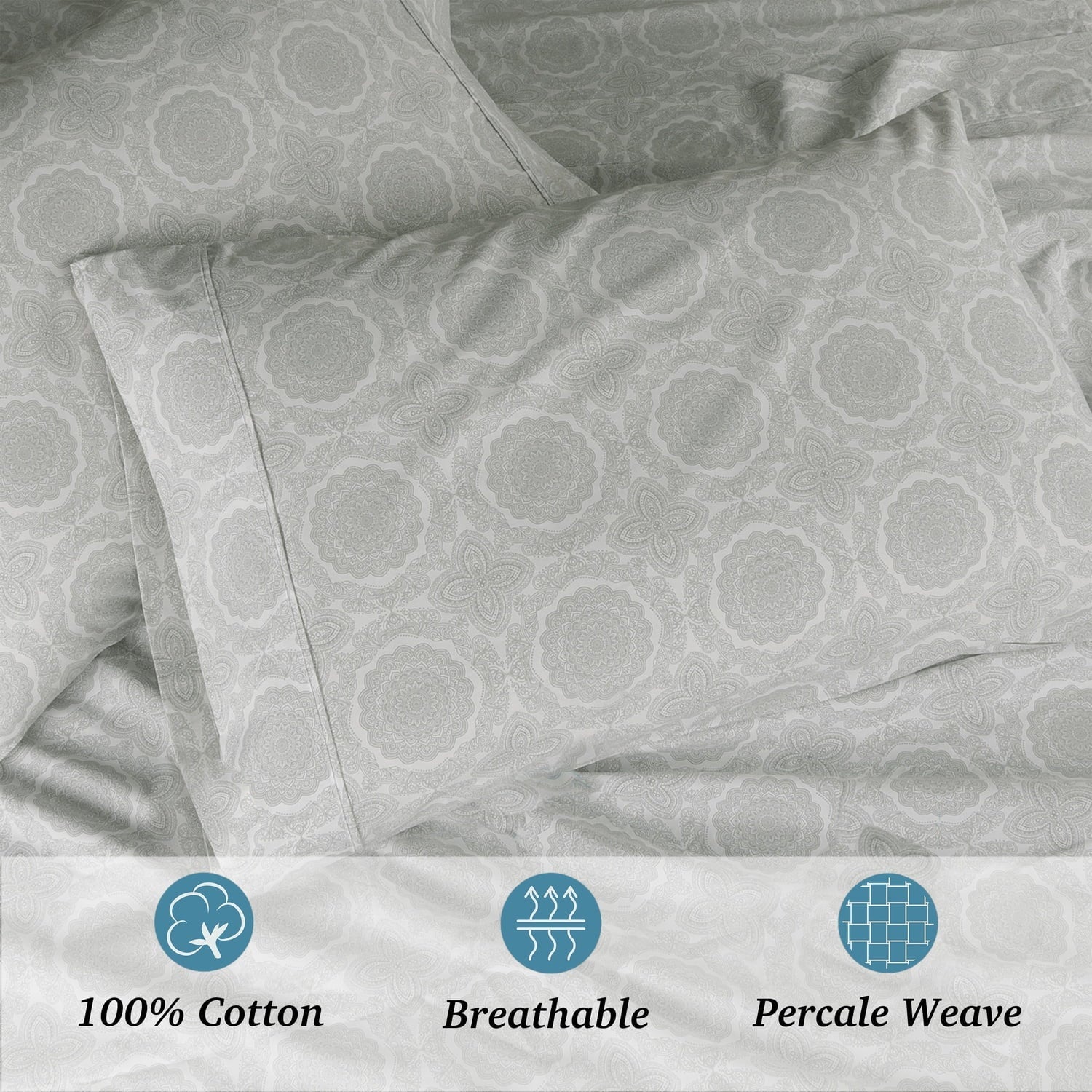 Ultra-Soft 100% Cotton Queen Sheets Set, 4 Piece Bed Sheets Set with HeiQ Fresh, Percale Weave, Hotel Luxury, Ultra Soft Sheets ... - Cooling Hotel Quality Bedding Sheets and Pillowcases Detail