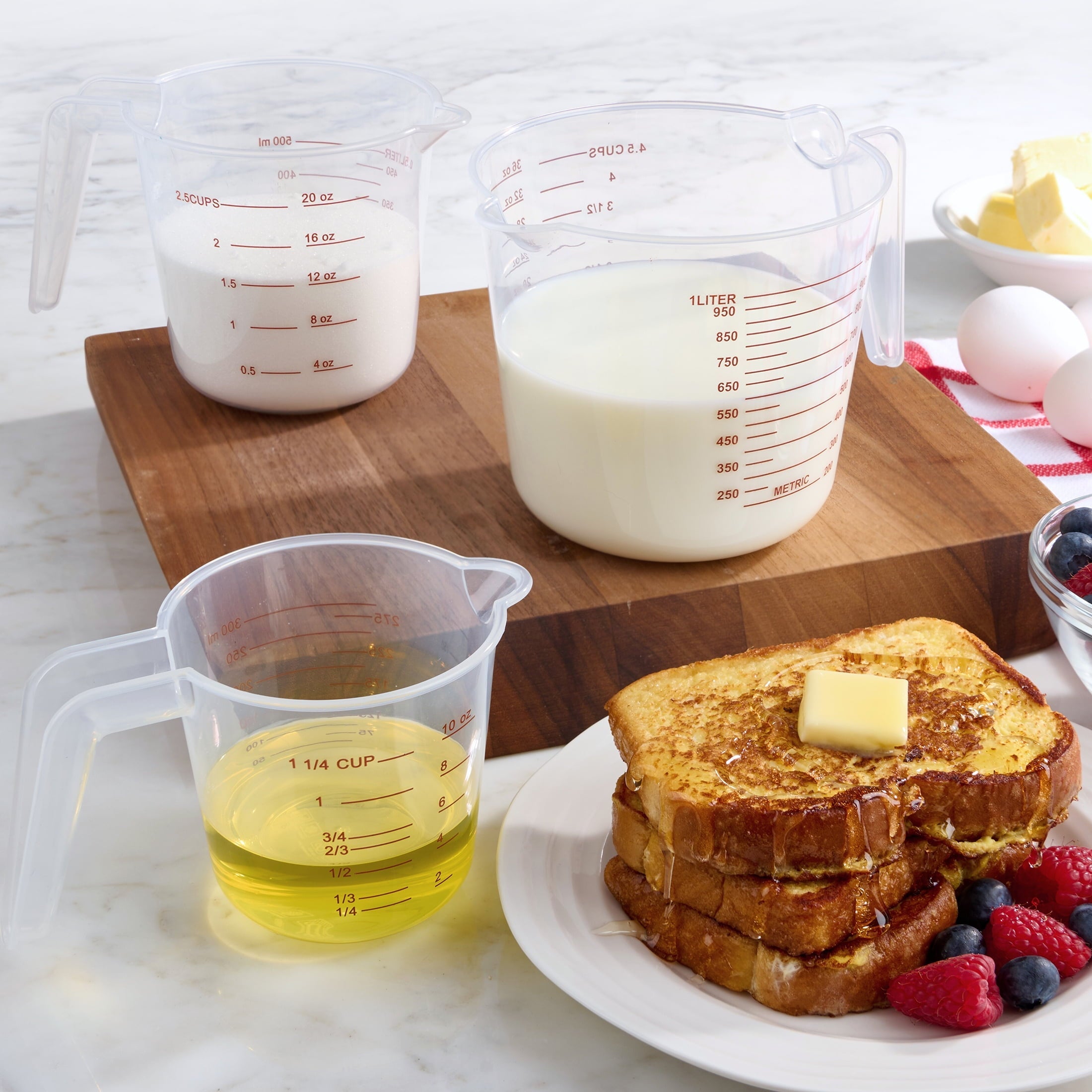 Multi-Functional 3-Piece Tapered Spout Nesting Plastic Measuring Cups Set, Clear - Kitchen Gadget Tool for Quick Food Prep Detail