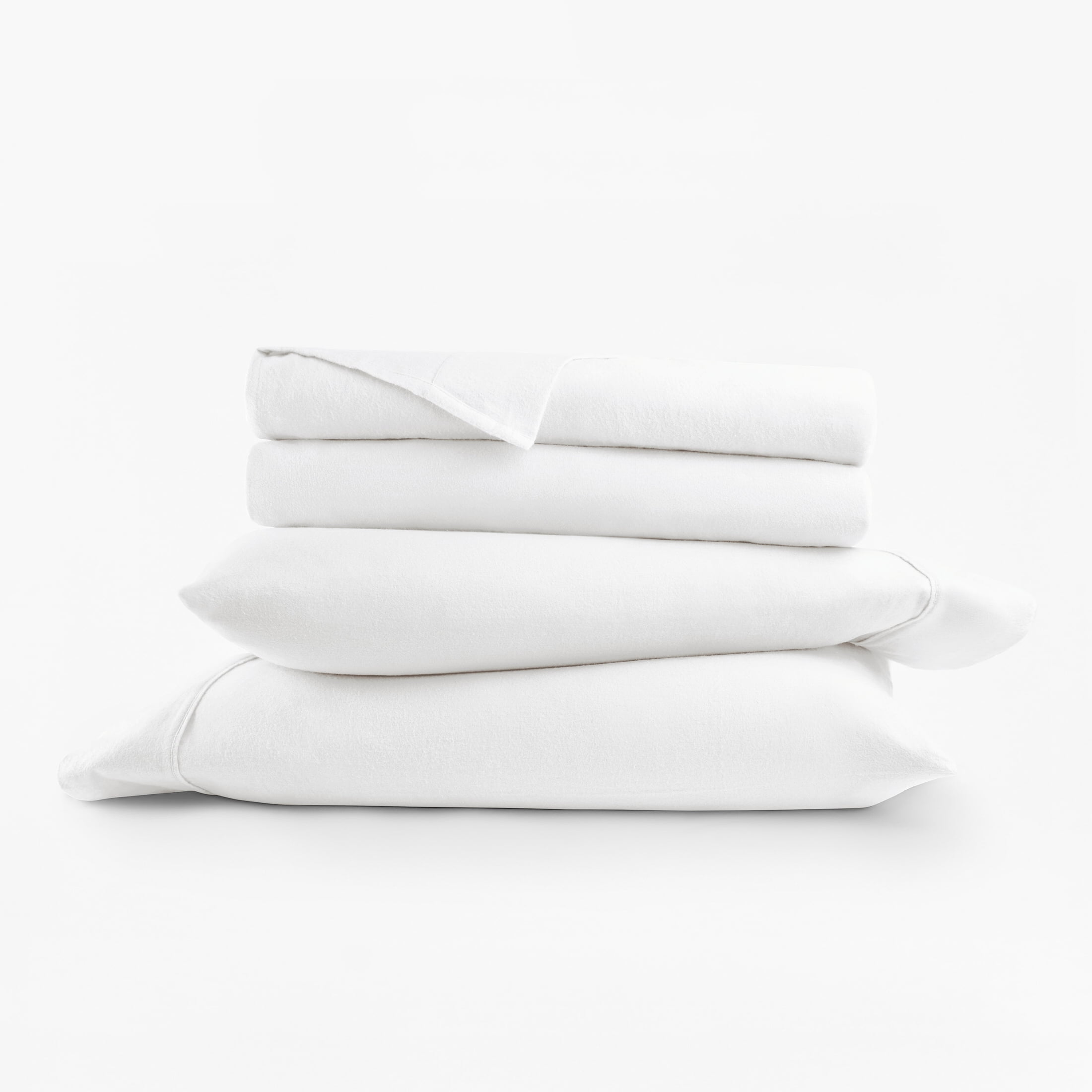 Breathable Luxury 100% Cotton Flannel Bed Sheets Set for Full Size Bedding in White - Breathable Egyptian Cotton Flat & Fitted Sheets Detail
