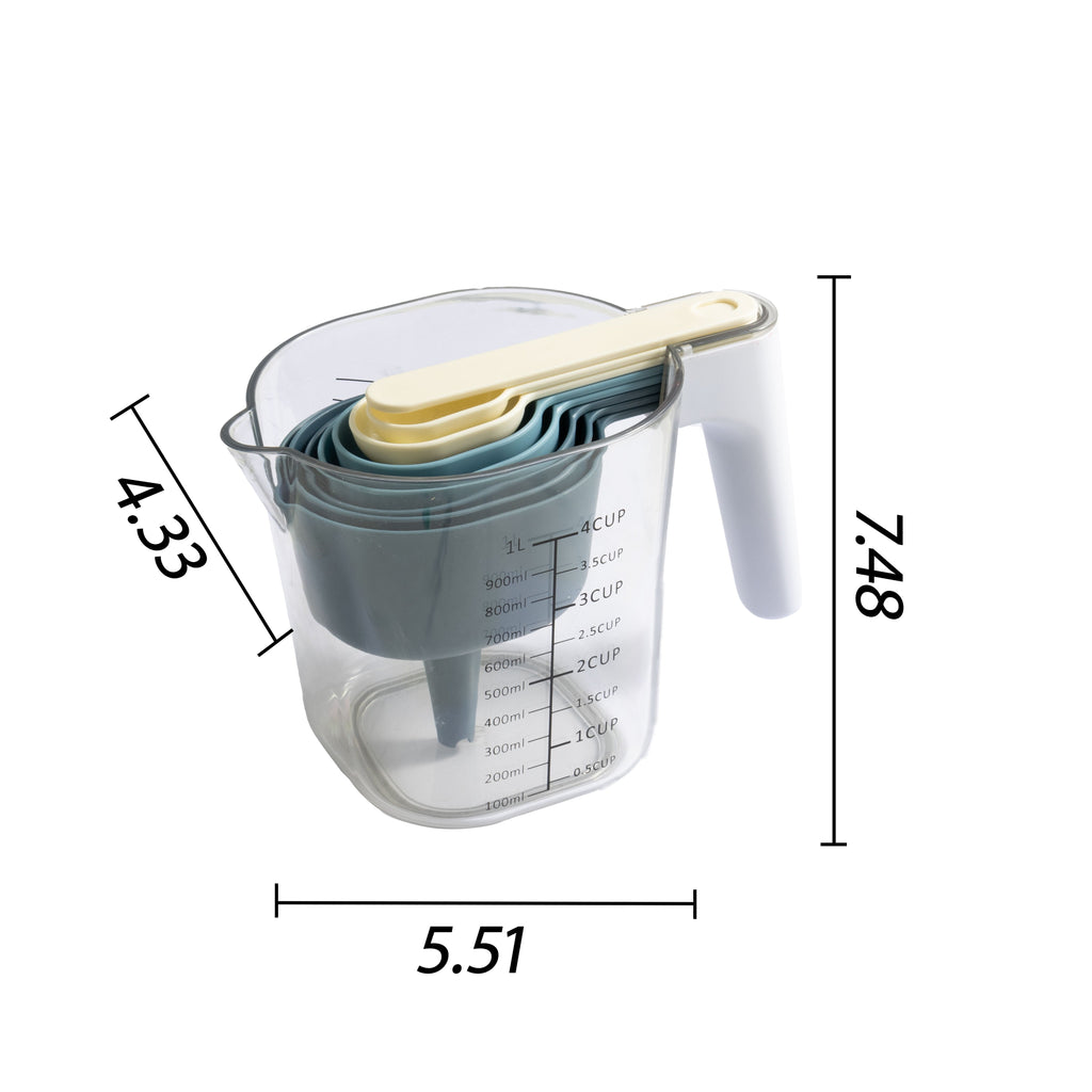Innovative 9-Piece Stackable Measuring Set Kitchen Tools for Cooking, 7.48" L, Blue - Multi-Functional Manual Food Chopper & Slicer Detail