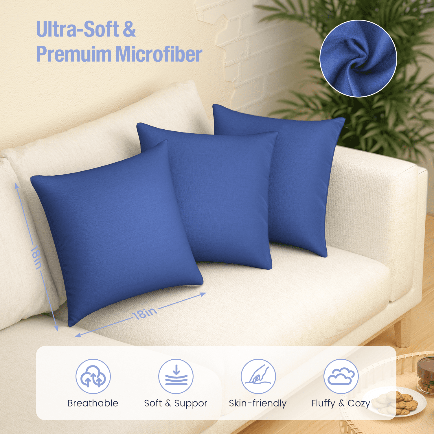 Ergonomic Memory Foam Throw Pillow Inserts Set of 2, Indoor Decorative 18x18 inches Square Pillows for Couch, Sofa, Bed, Supportive Cushion... - Orthopedic Shredded Foam Bed Pillow Set Detail