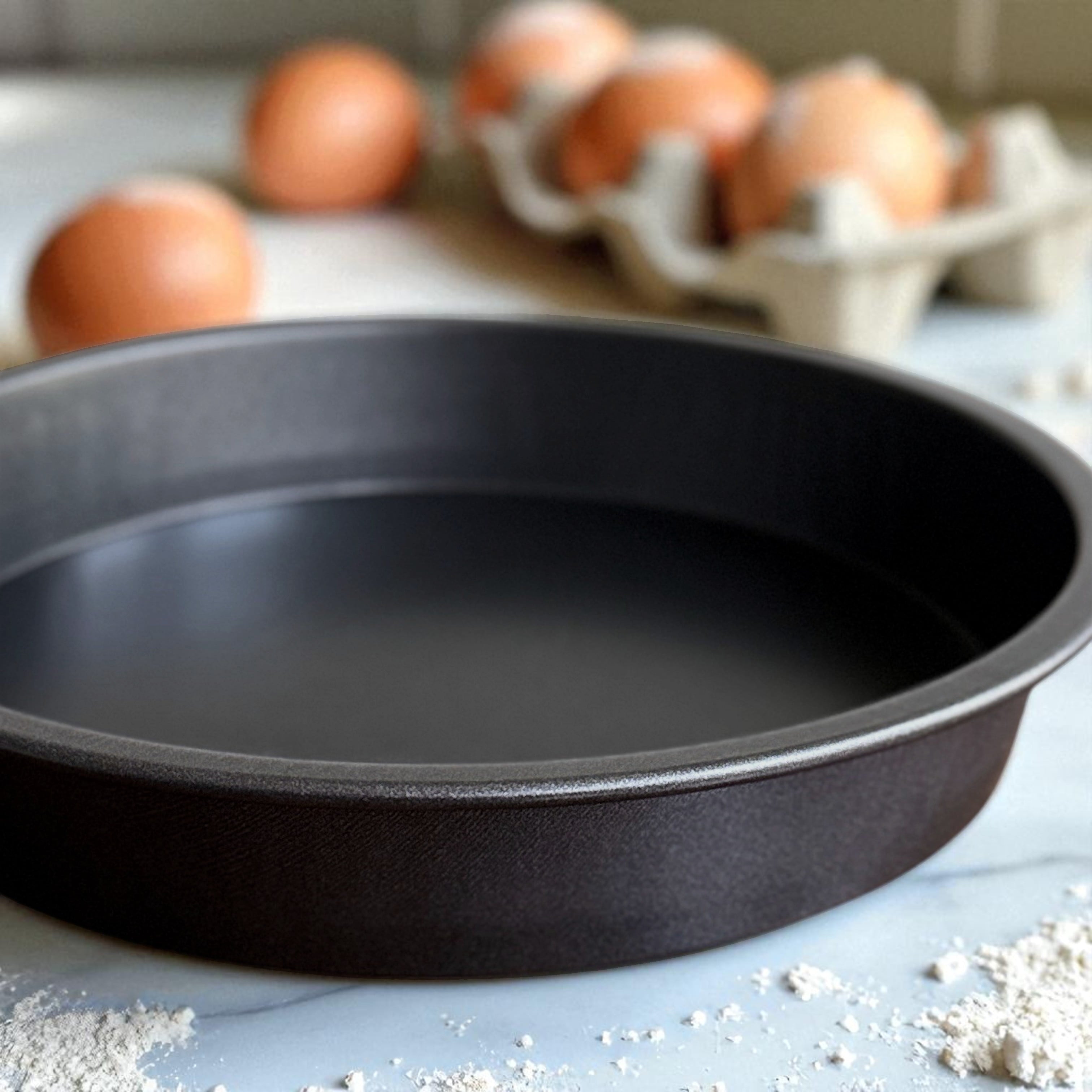 Ergonomic Manual 9" x 9" Round Nonstick Steel Cake Pan, Dark Gray - Kitchen Gadget Tool for Quick Food Prep Detail
