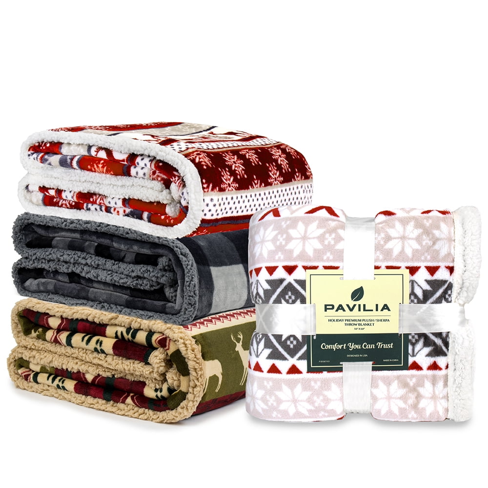 Decorative Knitted Premium Plush Sherpa Throw Christmas Blanket | Soft, Warm, Cozy, Reversible Microfiber Winter Cabin Throw | Plaid Hol... - Cozy Fleece Throw Blanket for Couch & Bed Detail