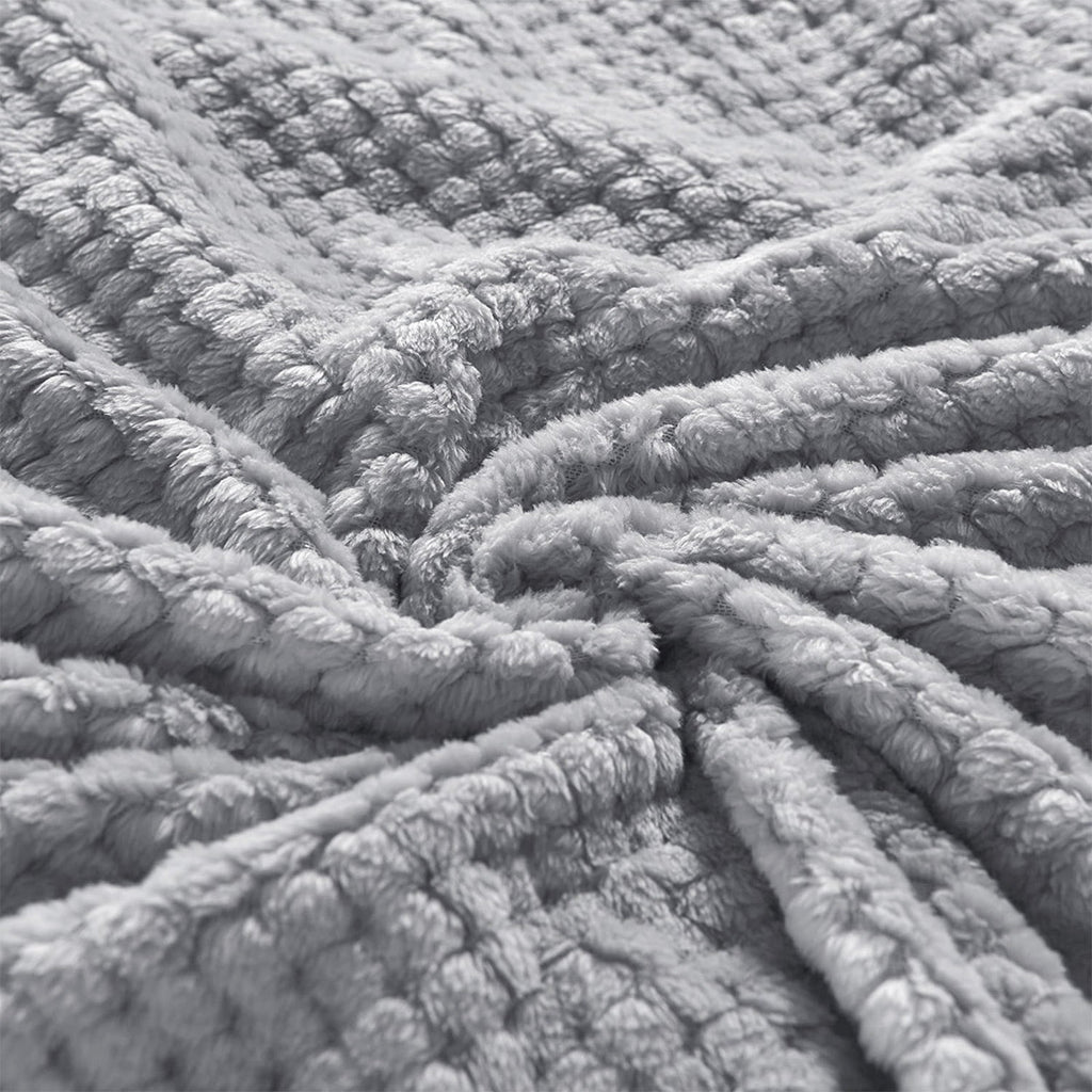 Cozy Fleece Waffle Textured Extra Large Fleece Blanket, Super Soft and Warm Throw Blanket for Couch, Sofa and Bed (Light Grey, 50... - Luxury Knitted Decorative Throw Blanket with Fringes Detail