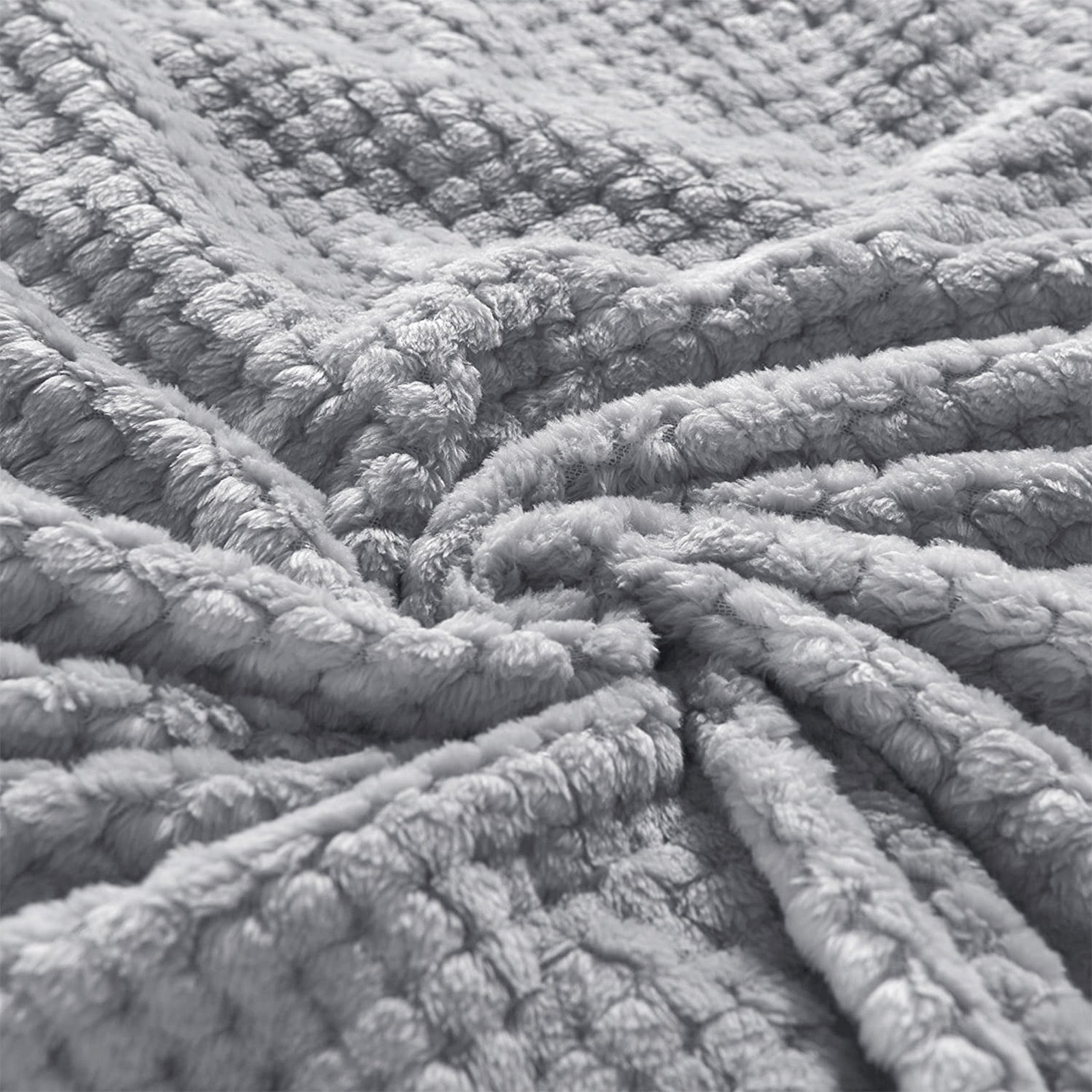 Cozy Fleece Waffle Textured Extra Large Fleece Blanket, Super Soft and Warm Throw Blanket for Couch, Sofa and Bed (Light Grey, 50... - Luxury Knitted Decorative Throw Blanket with Fringes Detail