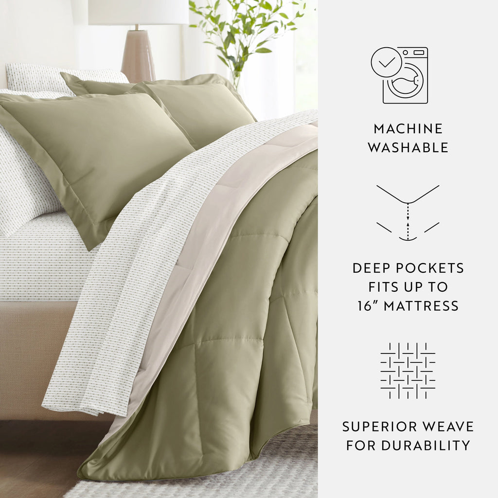 Luxurious Quilted 5 Piece Bedding Bundle, Reversible Comforter and Patterned Sheet Set, Twin - Cloud-Like Soft Lightweight Bed Comforter Detail