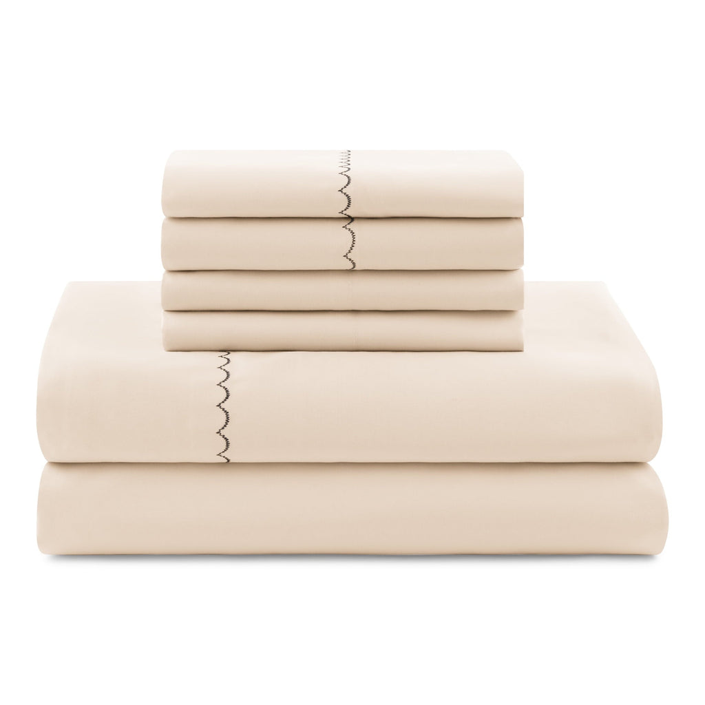 All-Season Soft Touch Bed in a Bag 11-Piece Reversible Tan & Black Striped Comforter Set with Sheets, Queen - Luxurious Quilted Duvet Cover Set Detail