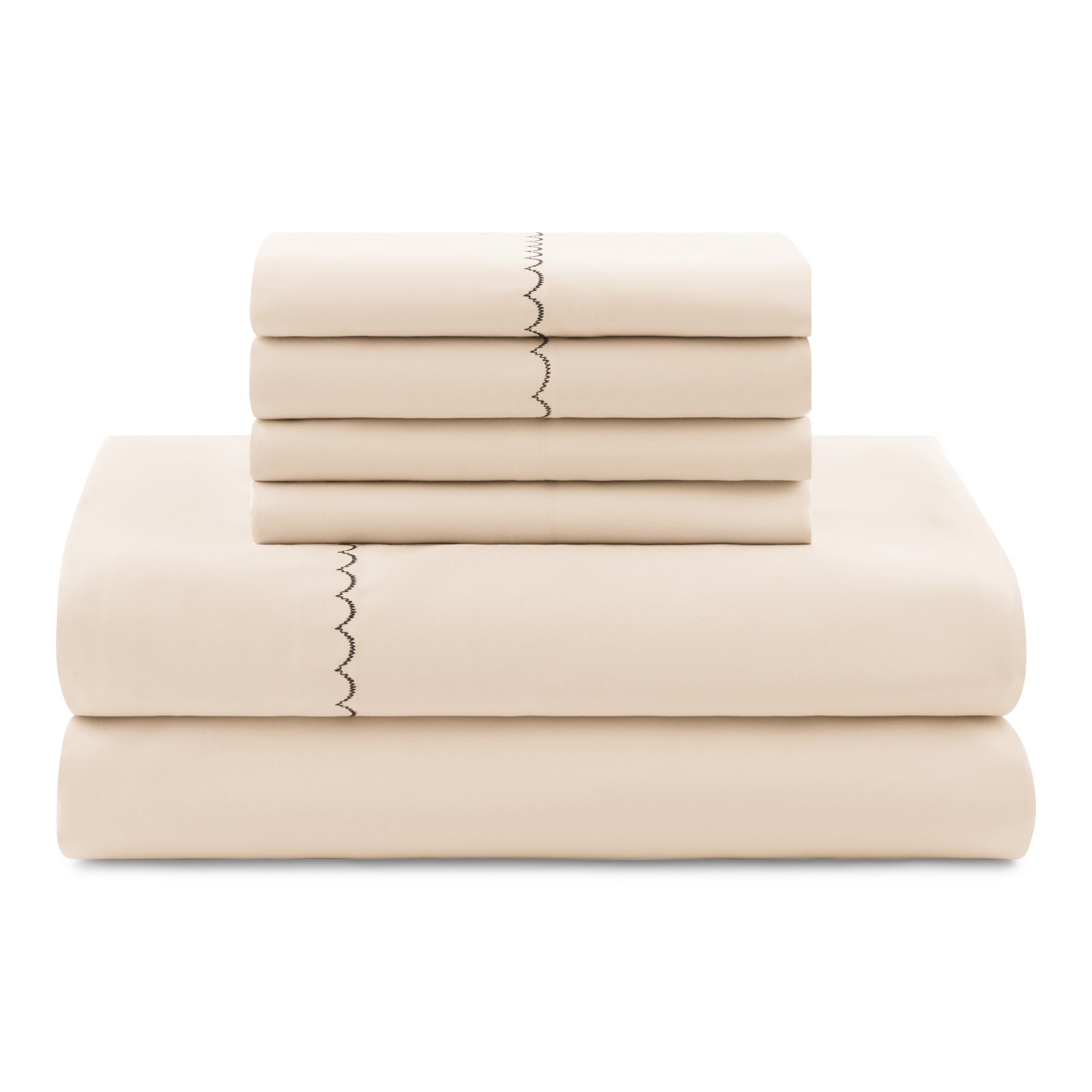All-Season Soft Touch Bed in a Bag 11-Piece Reversible Tan & Black Striped Comforter Set with Sheets, Queen - Luxurious Quilted Duvet Cover Set Detail