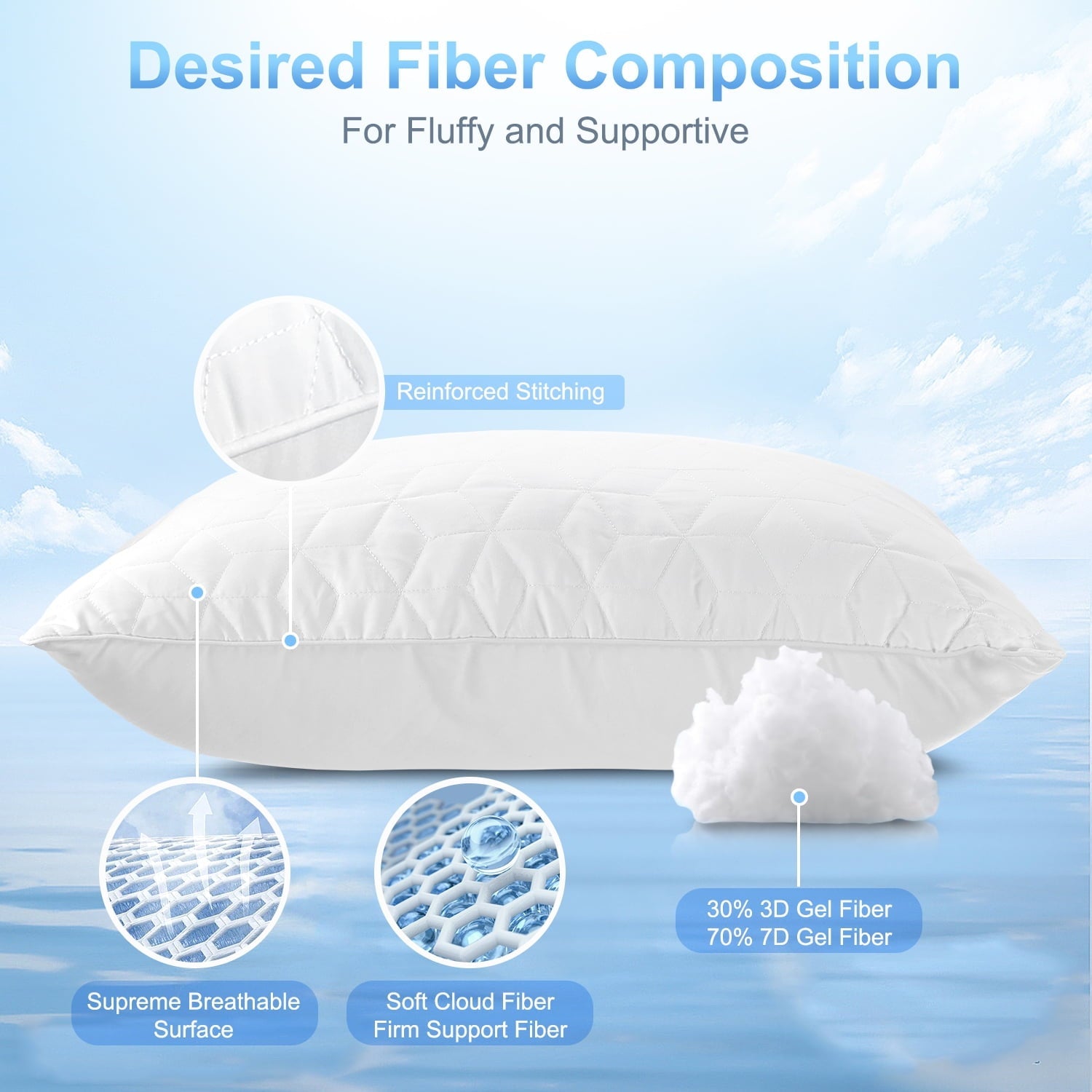 Orthopedic Support Bed Pillows for Sleeping 2 pack, King Size Cooling Pillows Hotel Quality with Premium Soft Down Alternative Fill for ... - Orthopedic Shredded Foam Bed Pillow Set Detail
