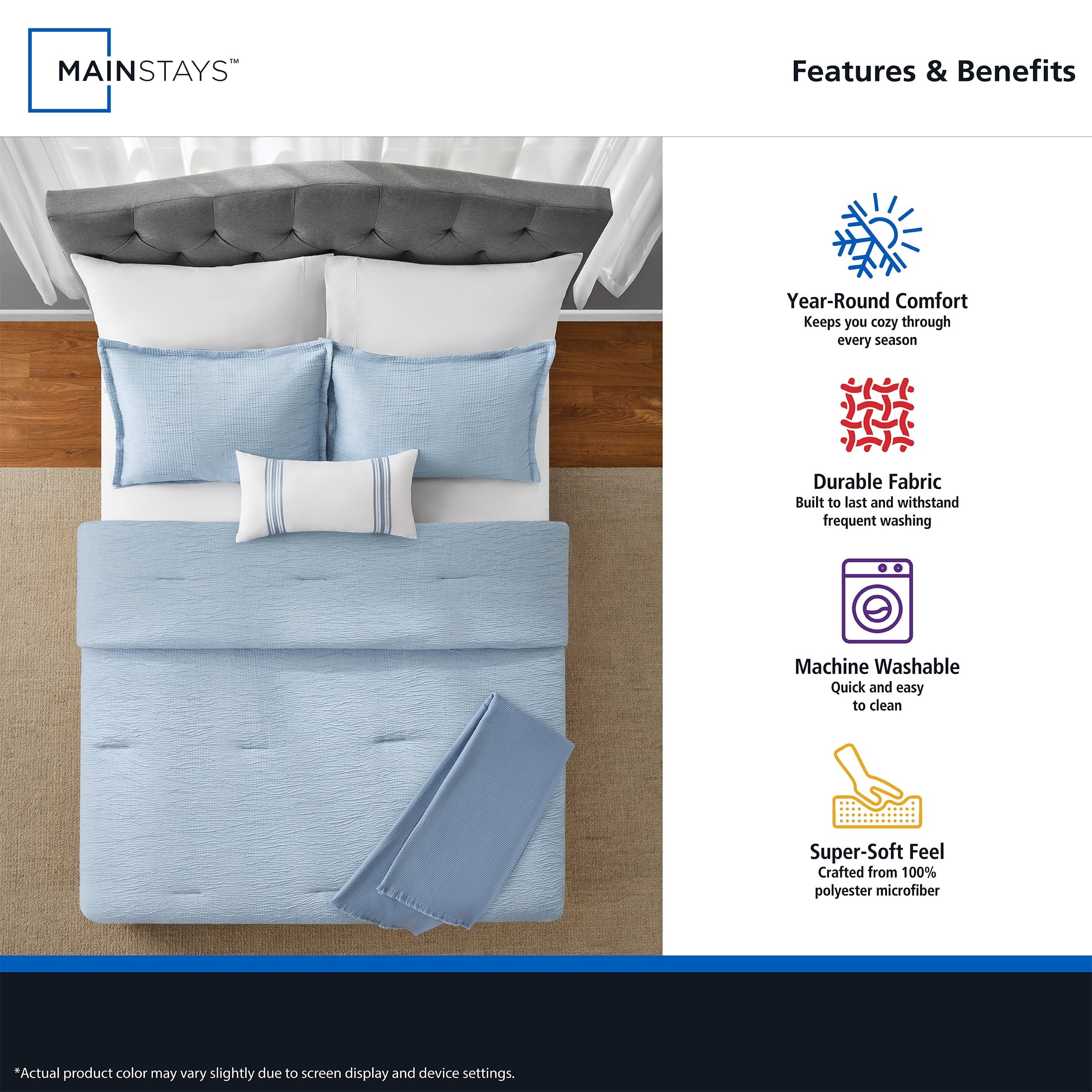 Fluffy Down Alternative Full/Queen Comforter Set, All-Season, 5-Piece, Blue Matelasse Tonal Stripe - Cloud-Like Soft Lightweight Bed Comforter Detail