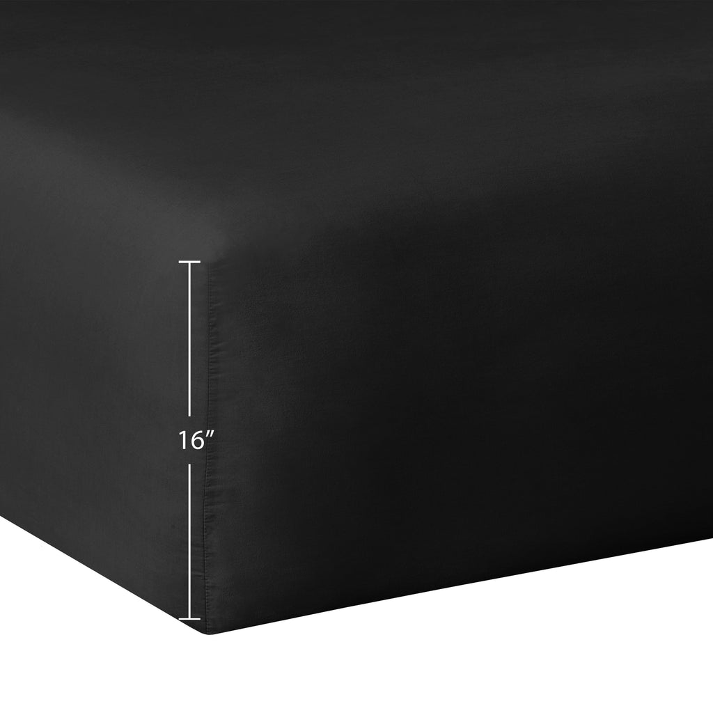 Wrinkle-Resistant Easy Care Solid Rich-Black CVC Cotton Blend Fitted Sheet, Full - Breathable Egyptian Cotton Flat & Fitted Sheets Detail