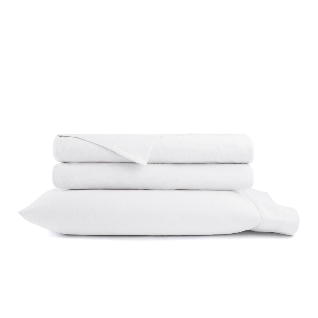 Breathable Luxury 100% Cotton Flannel Bed Sheets Set for Full Size Bedding in White - Breathable Egyptian Cotton Flat & Fitted Sheets Detail