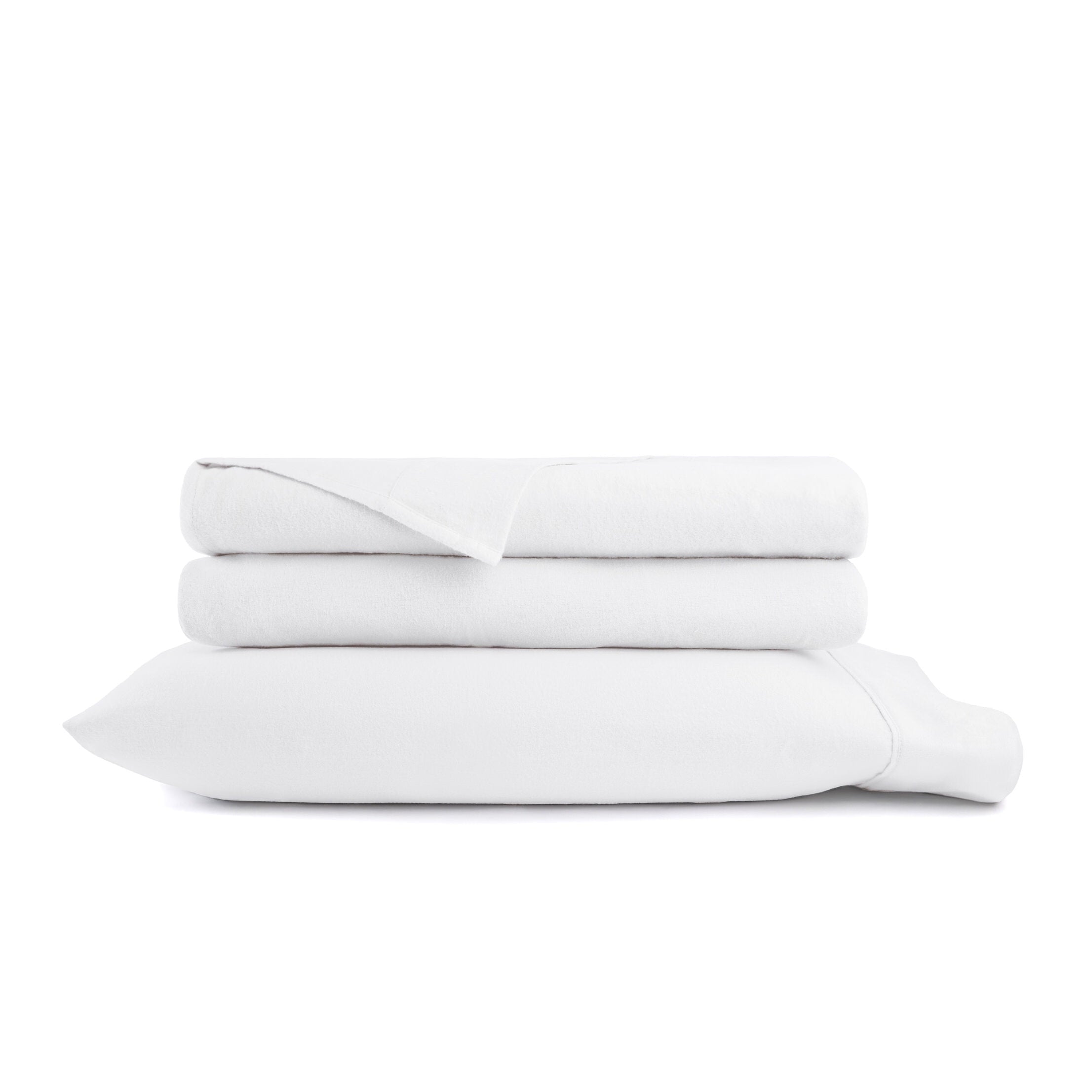 Breathable Luxury 100% Cotton Flannel Bed Sheets Set for Full Size Bedding in White - Breathable Egyptian Cotton Flat & Fitted Sheets Detail