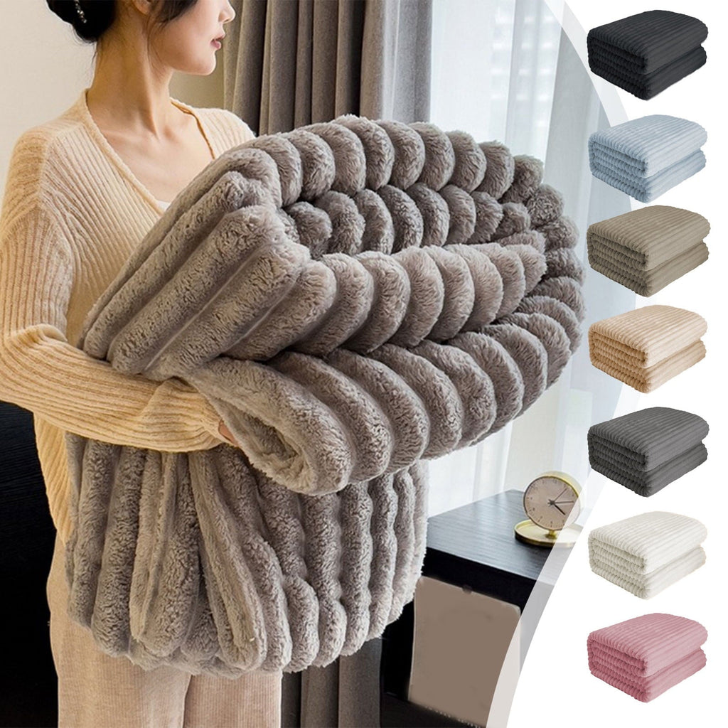 Cozy Fleece Bunny Blanket, Super Soft & Warm Faux Rabbit Fur Throw Blanket, Lightweight Microfiber Machine Washable for Bedroom, ... - Luxury Knitted Decorative Throw Blanket with Fringes Detail