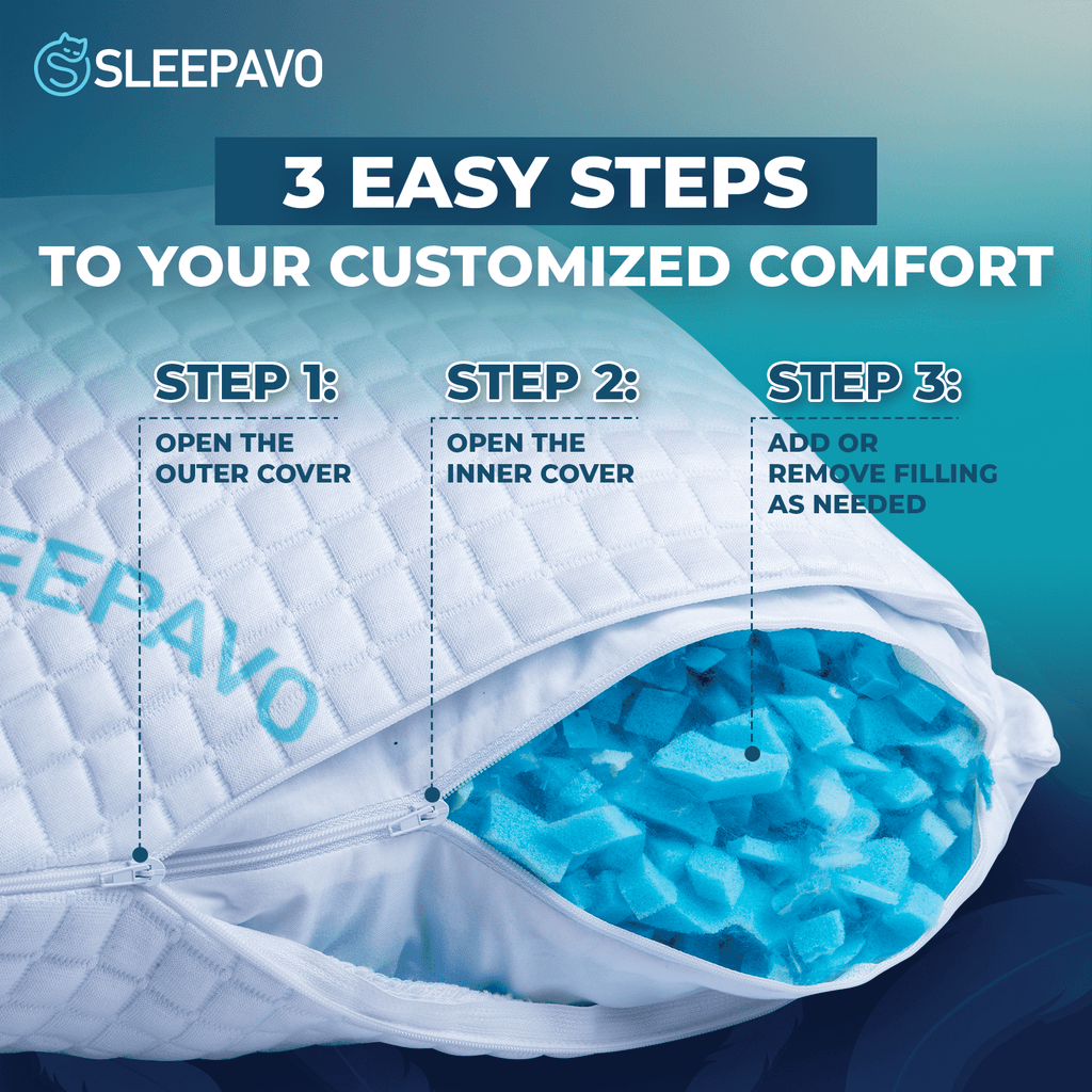 Ergonomic Memory Foam Adjustable Shredded Memory Foam Pillows Queen Size Set of 2 - Extra Soft Cooling Bamboo Bed Pillows for Sleeping - Ba... - Hotel Quality Plush Sleeping Pillows Detail