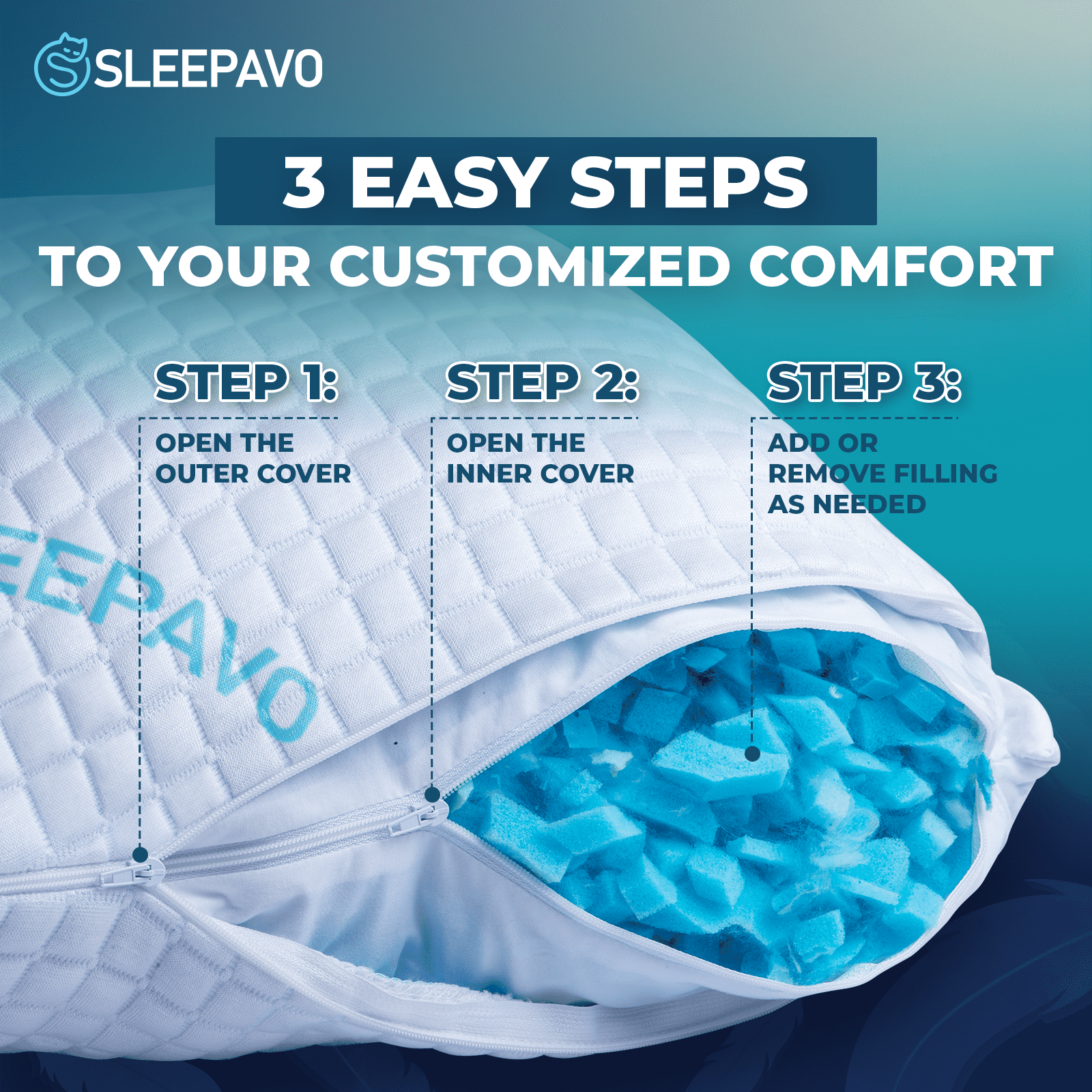 Ergonomic Memory Foam Adjustable Shredded Memory Foam Pillows Queen Size Set of 2 - Extra Soft Cooling Bamboo Bed Pillows for Sleeping - Ba... - Hotel Quality Plush Sleeping Pillows Detail