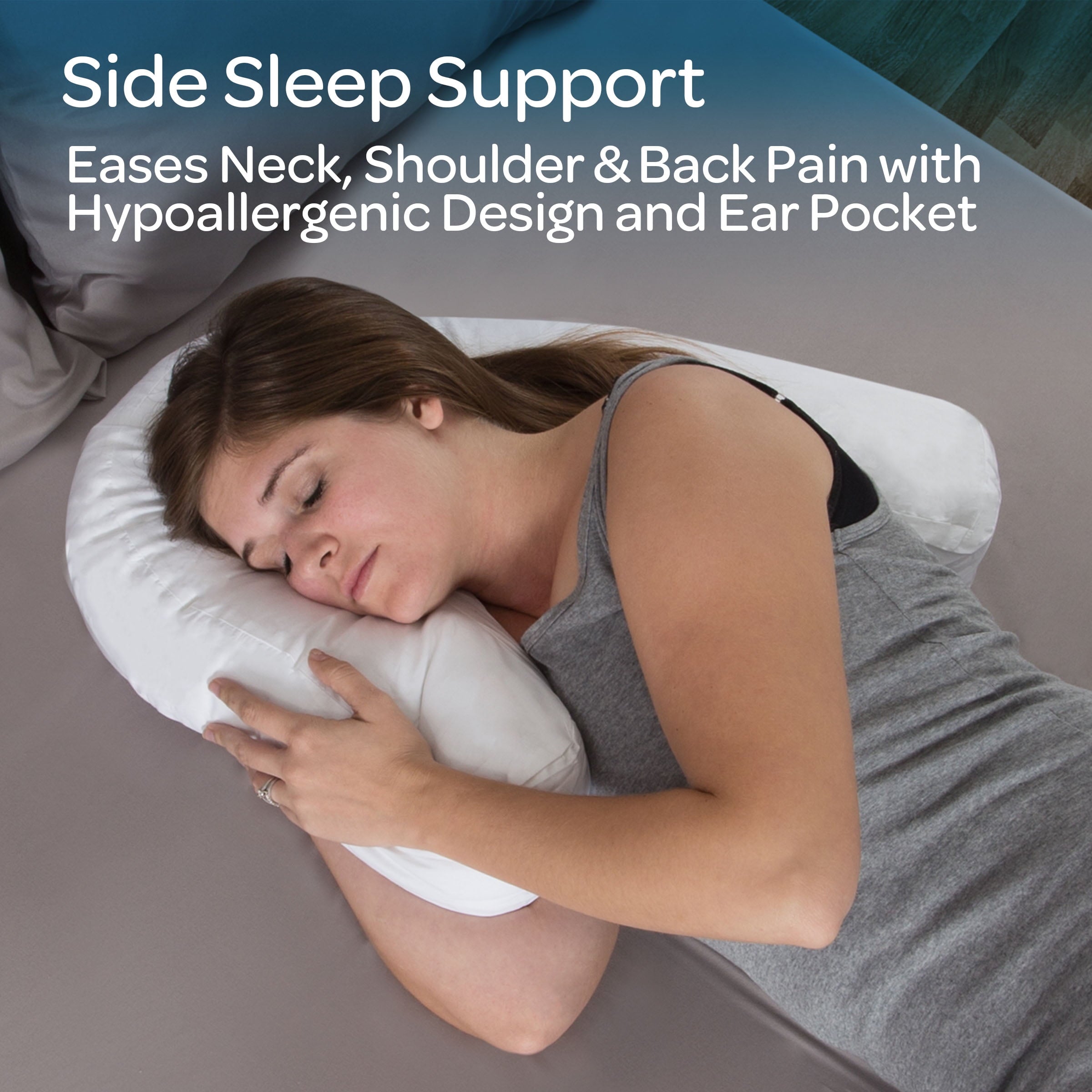 Hotel Collection Bluestone Contour Side Sleeper Pillow with Ear Pocket for Pain Relief - Decorative Throw Pillow Cushion for Sofa & Bed Detail