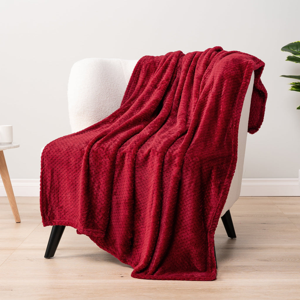 Lightweight Warm Maroon Red Throw Blanket for Couch, Twin Bed, Soft Fleece Throws for Sofa Chair, Fuzzy Waffle Textured Blanket, Cozy ... - Luxury Knitted Decorative Throw Blanket with Fringes Detail