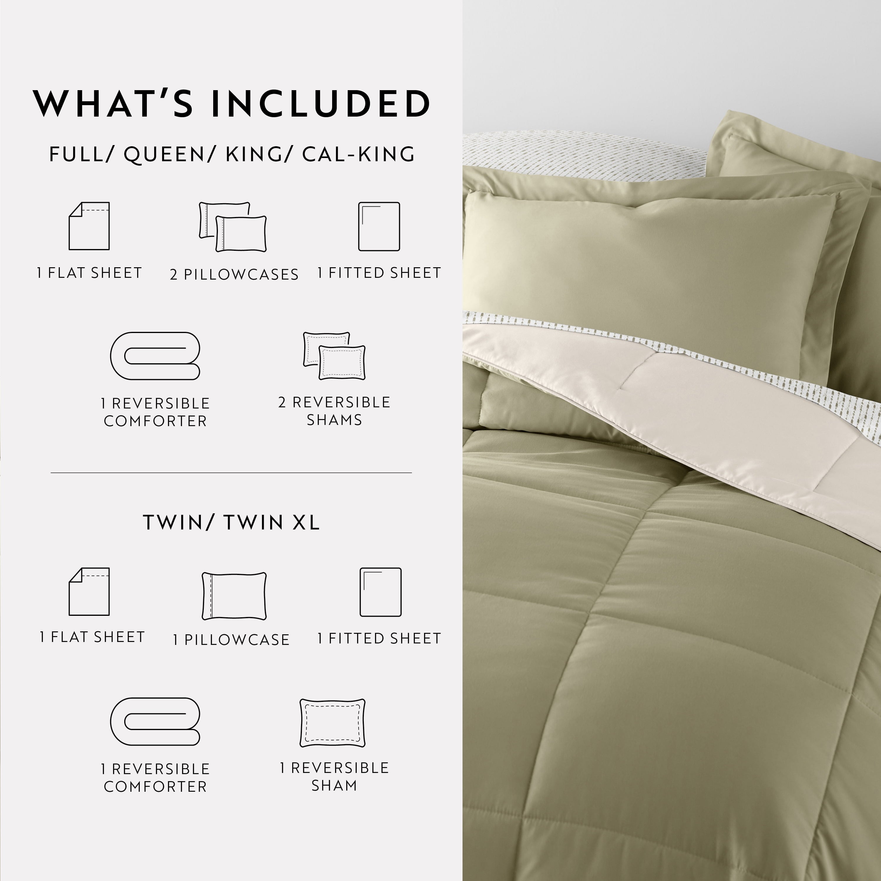 Luxurious Quilted 5 Piece Bedding Bundle, Reversible Comforter and Patterned Sheet Set, Twin - Cloud-Like Soft Lightweight Bed Comforter Detail