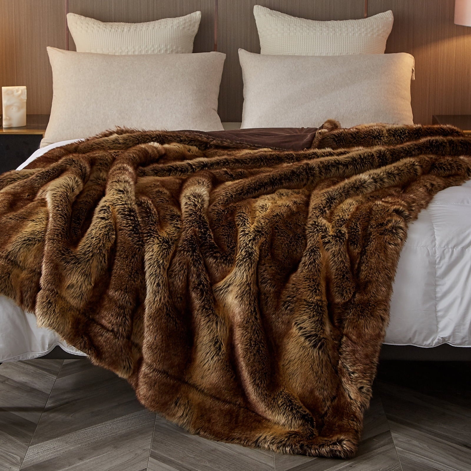 Super Soft Flannel Luxury Faux Fur Throw Blanket for Bed Super Thick Warm Long Fluff Fuzzy Blankets for Bedroom Living Room, 60" x 80", ... - Luxury Knitted Decorative Throw Blanket with Fringes Detail