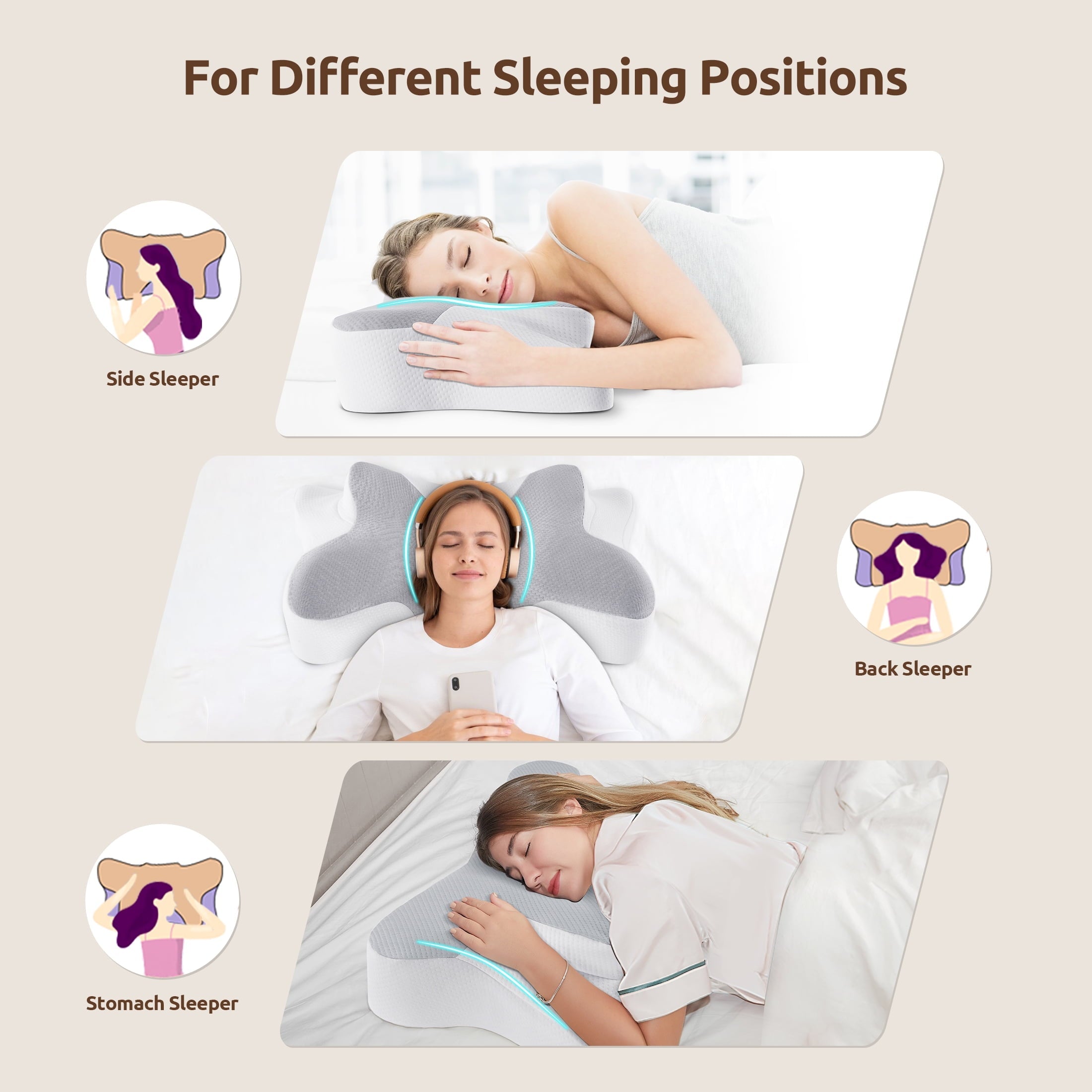 Orthopedic Support Memory Foam Pillow for Neck Pain Relief Cervical Sleepers Standard/Queen Gray - Orthopedic Shredded Foam Bed Pillow Set Detail