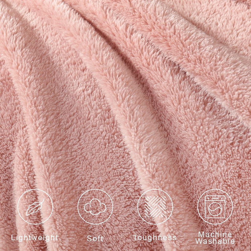 Reversible Sherpa Soft Fleece Throw Blanket for Couch, Super Soft Velvet Plush Bed Blanket, 50x60 Inches, Pink - Luxury Knitted Decorative Throw Blanket with Fringes Detail