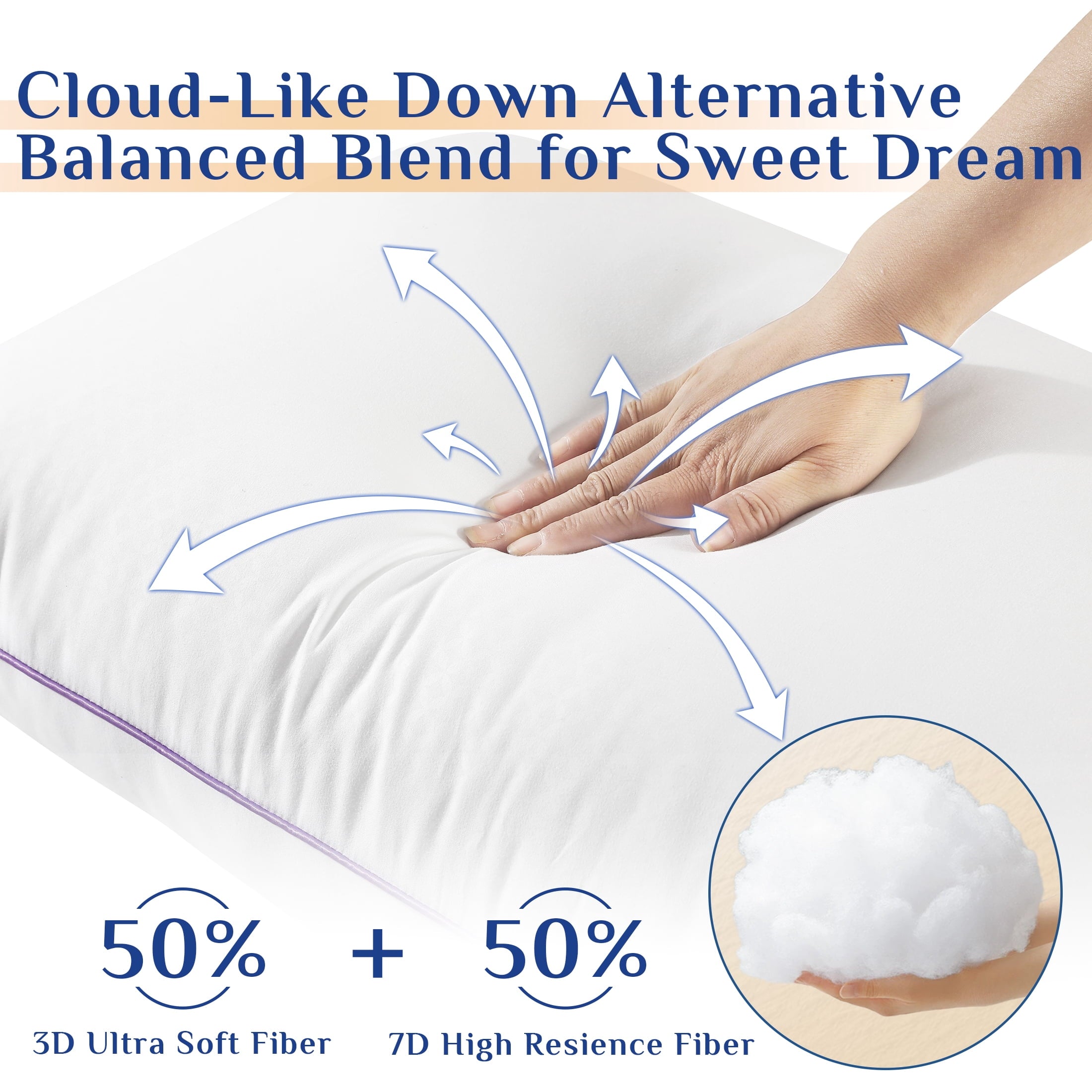 Fluffy Shredded Pillows Standard Size Set of 2, Hotel Down Alternative Sleeping Bed Pillows for Side Back Stomach Sleepers - Ergonomic Memory Foam Pillow for Neck Pain Support Detail