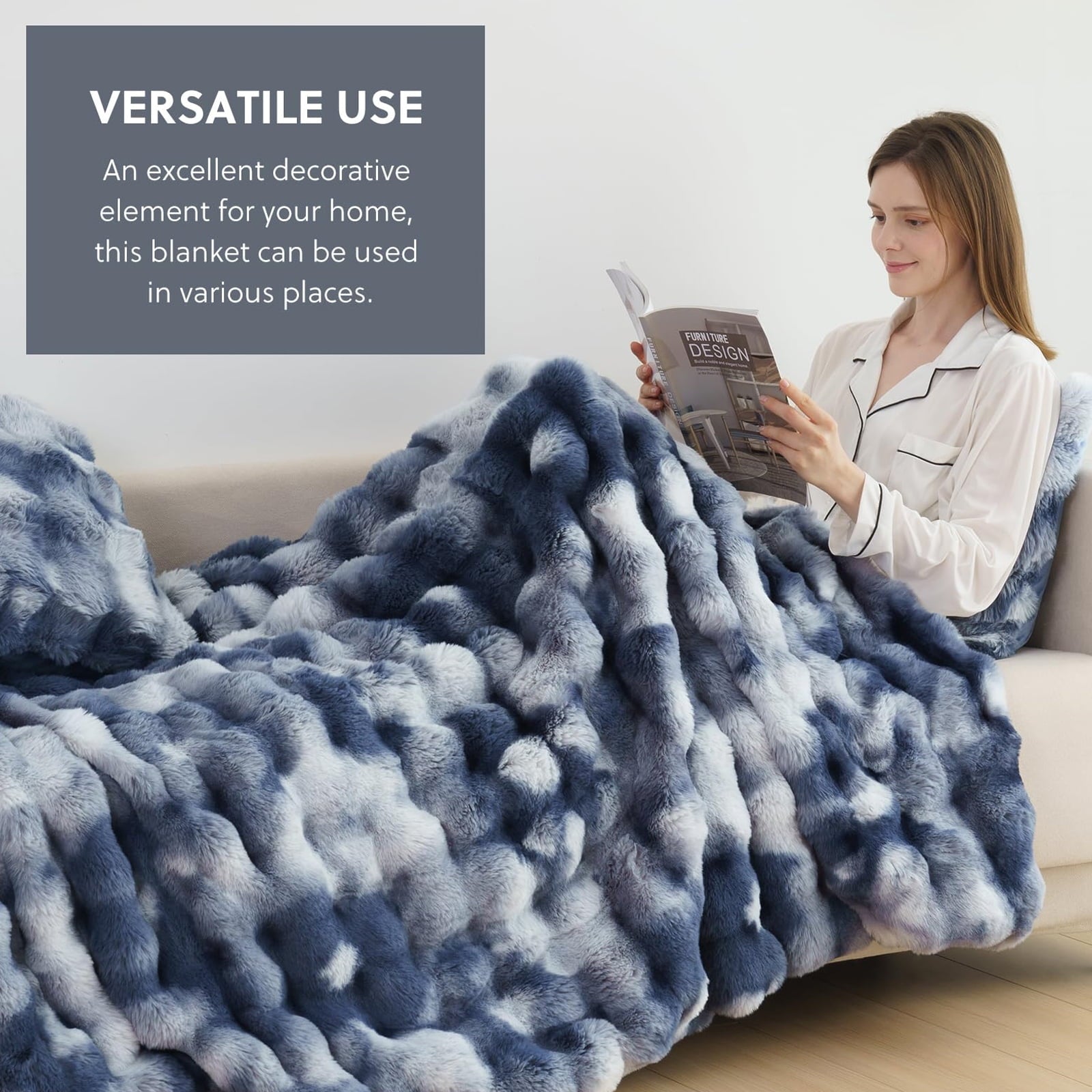 Decorative Knitted Faux Fur Throw Blanket for Couch Luxury Fluffy Thick Bubble Blanket Warm Cozy Throw for Bedroom Living Room, 50" x 60... - Lightweight Plush Warm Blanket for All Seasons Detail